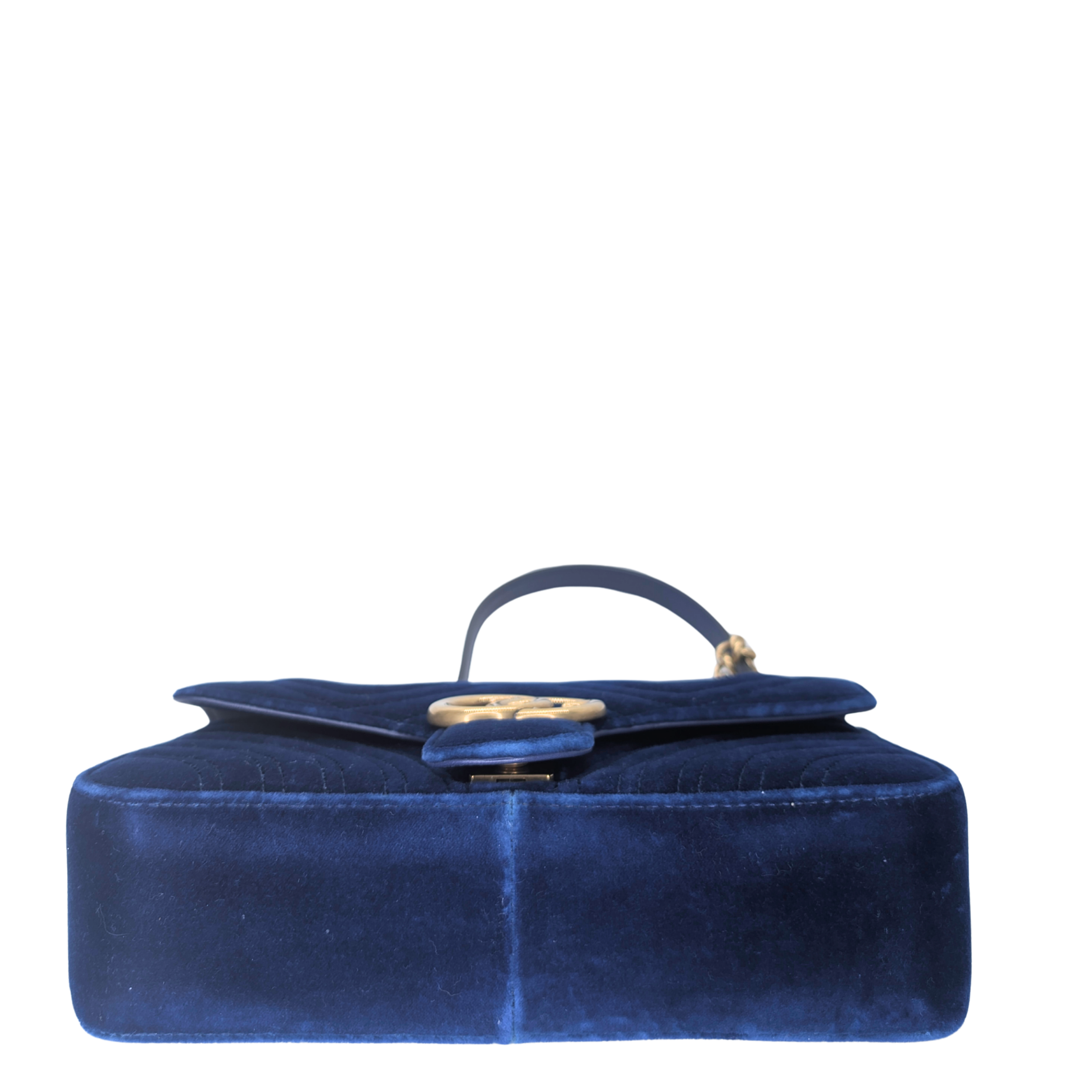 Gucci Marmont GG Velvet Matelasse Small Shoulder Bag Cobalt Blue