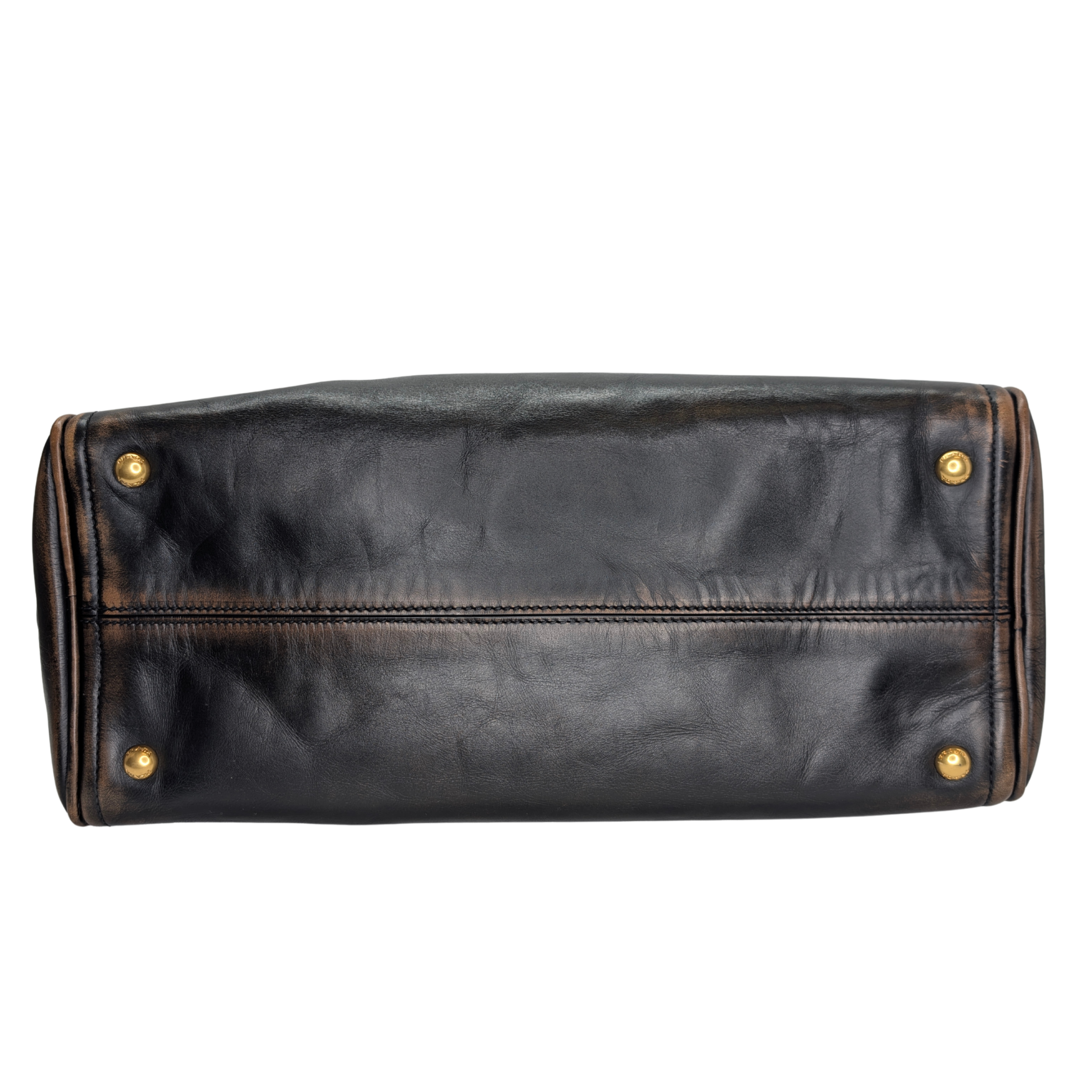 Prada Vitello Vintage Bowling Bag Distressed Black