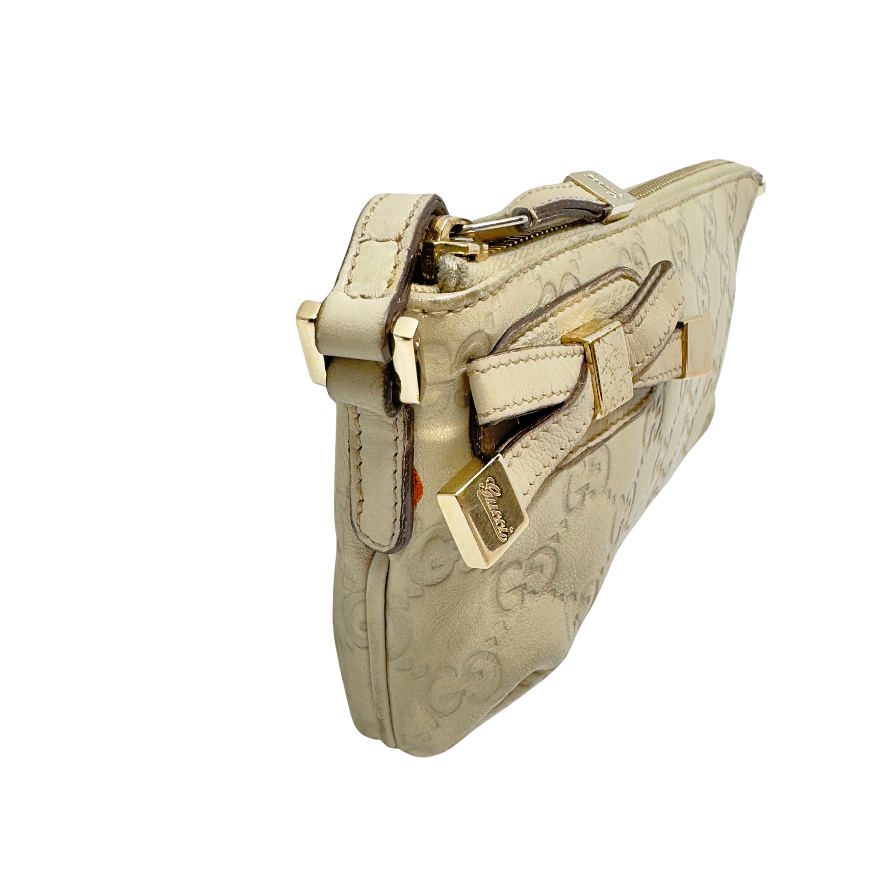 Gucci Monogram Small Pochette Clutch Bag Leather Beige