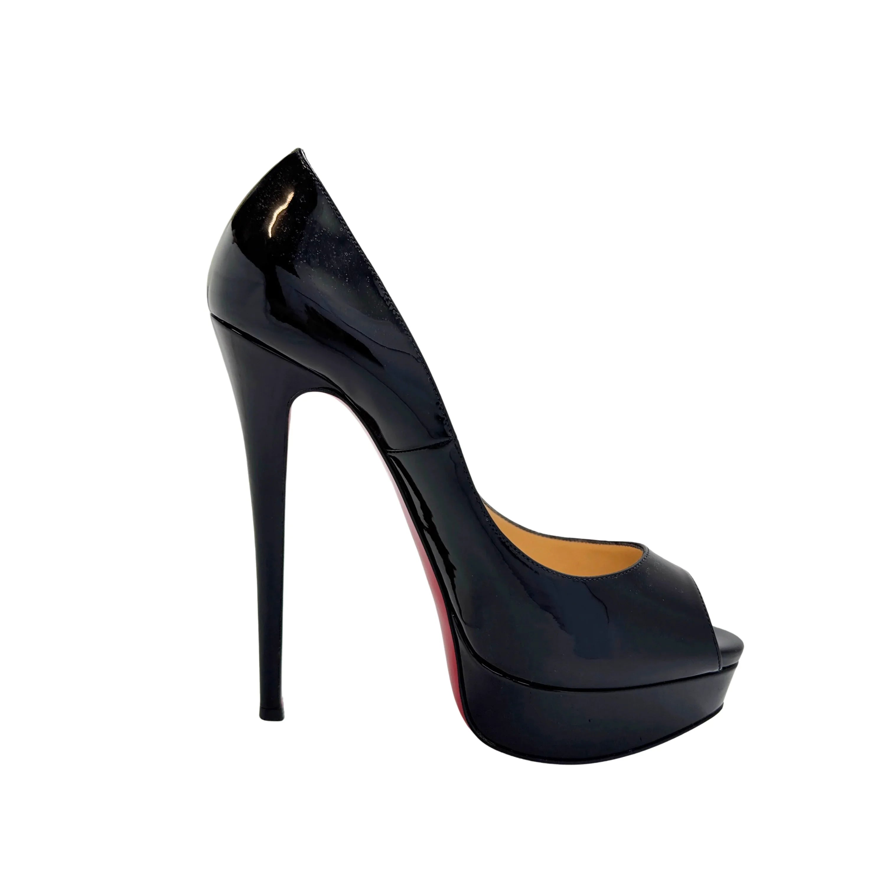 Christian Louboutin Lady Peep Red Bottom Pumps Black 38 - Lost Designer