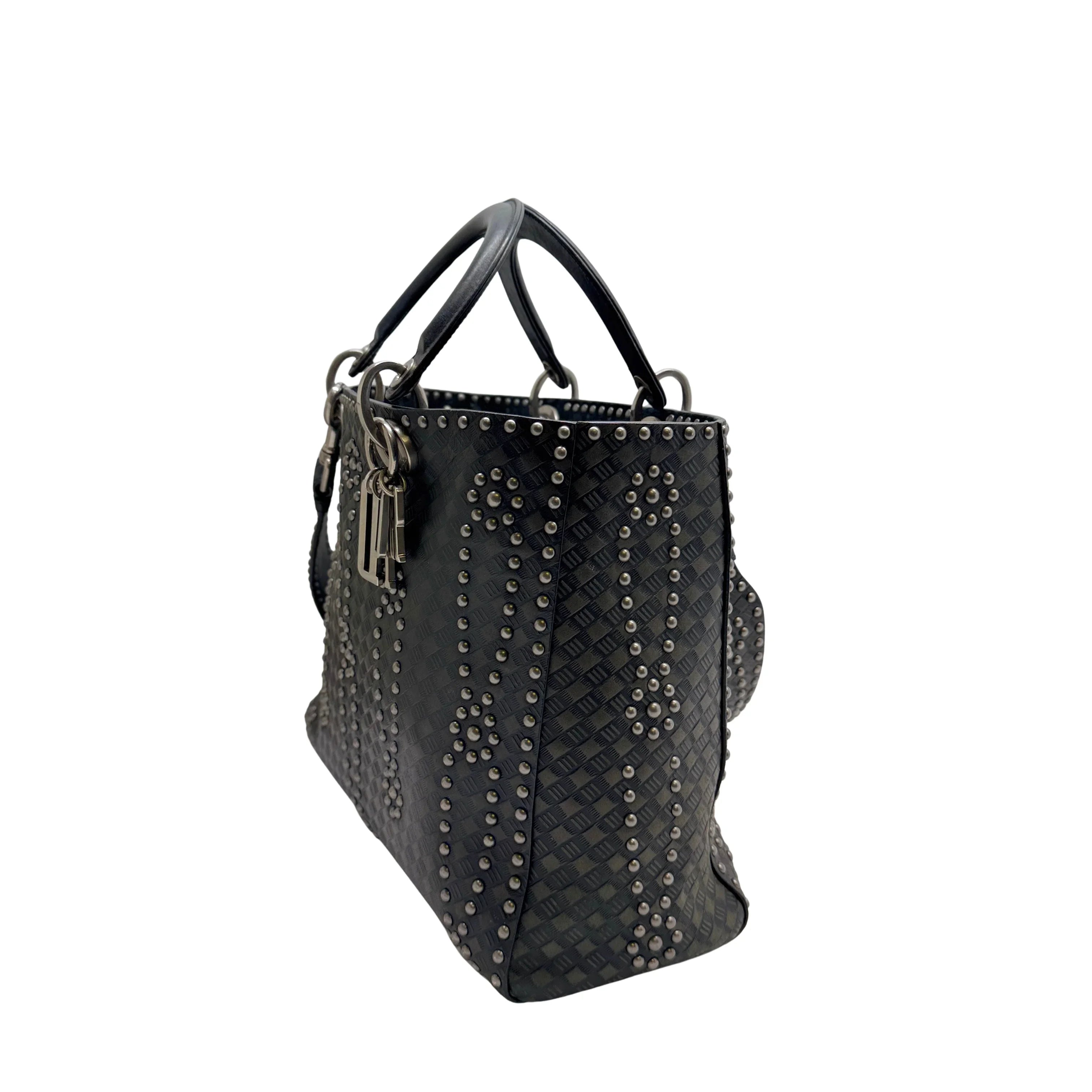 Christian Dior Large Lady Dior Studded Handbag Black - Lost Designer