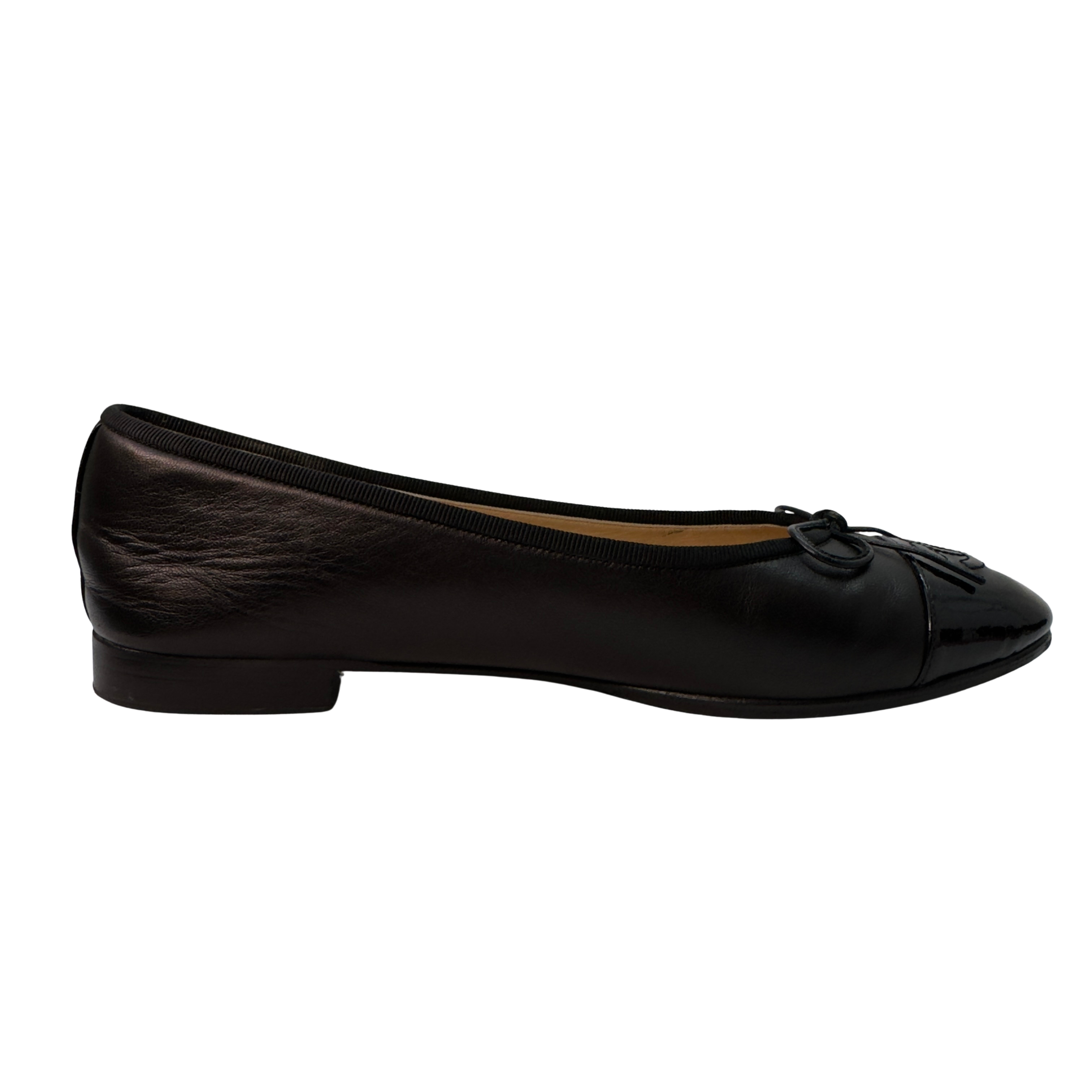 Chanel Patent Leather Cap Toe Ballerina Flats Black 39.5