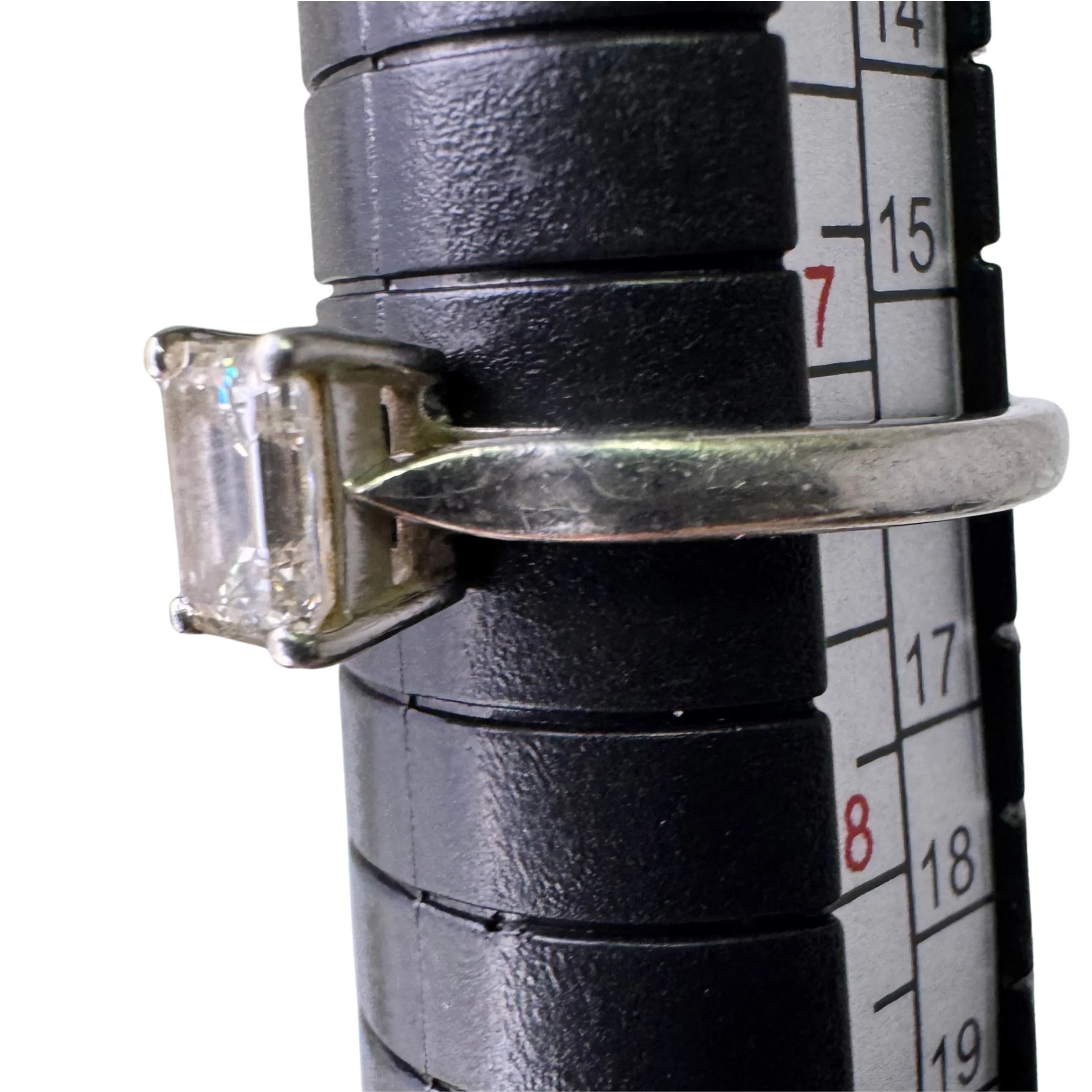 0.73ct Colour F-G Clarity VVS2-VVS1 Diamond emerald cut on platinum Ring O½ - Lost Designer