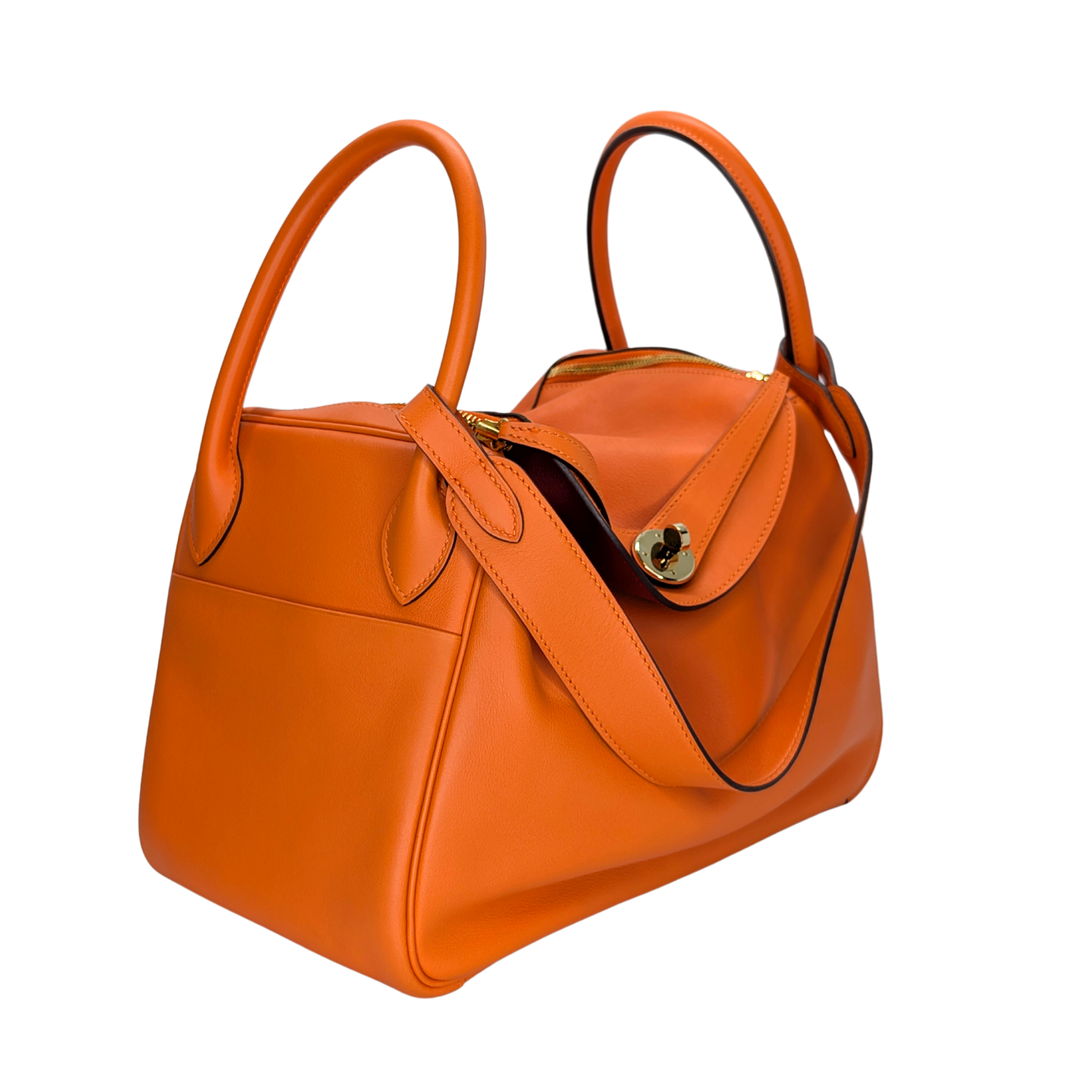 Hermes Lindy 30 Swift Leather Orange LGHW X Stamp