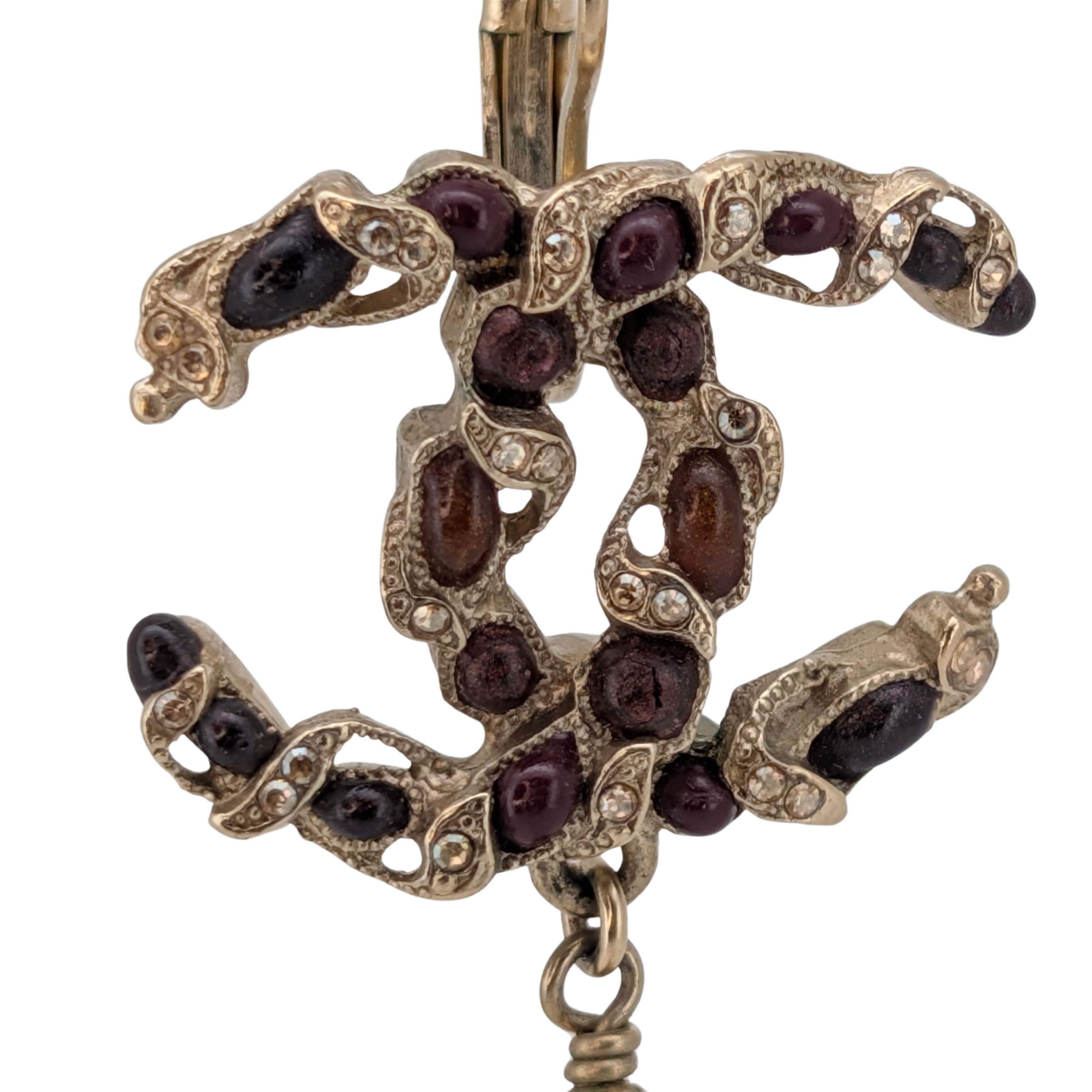 Chanel Large CC Drop Earrings with Faux Pearl Gold Tone