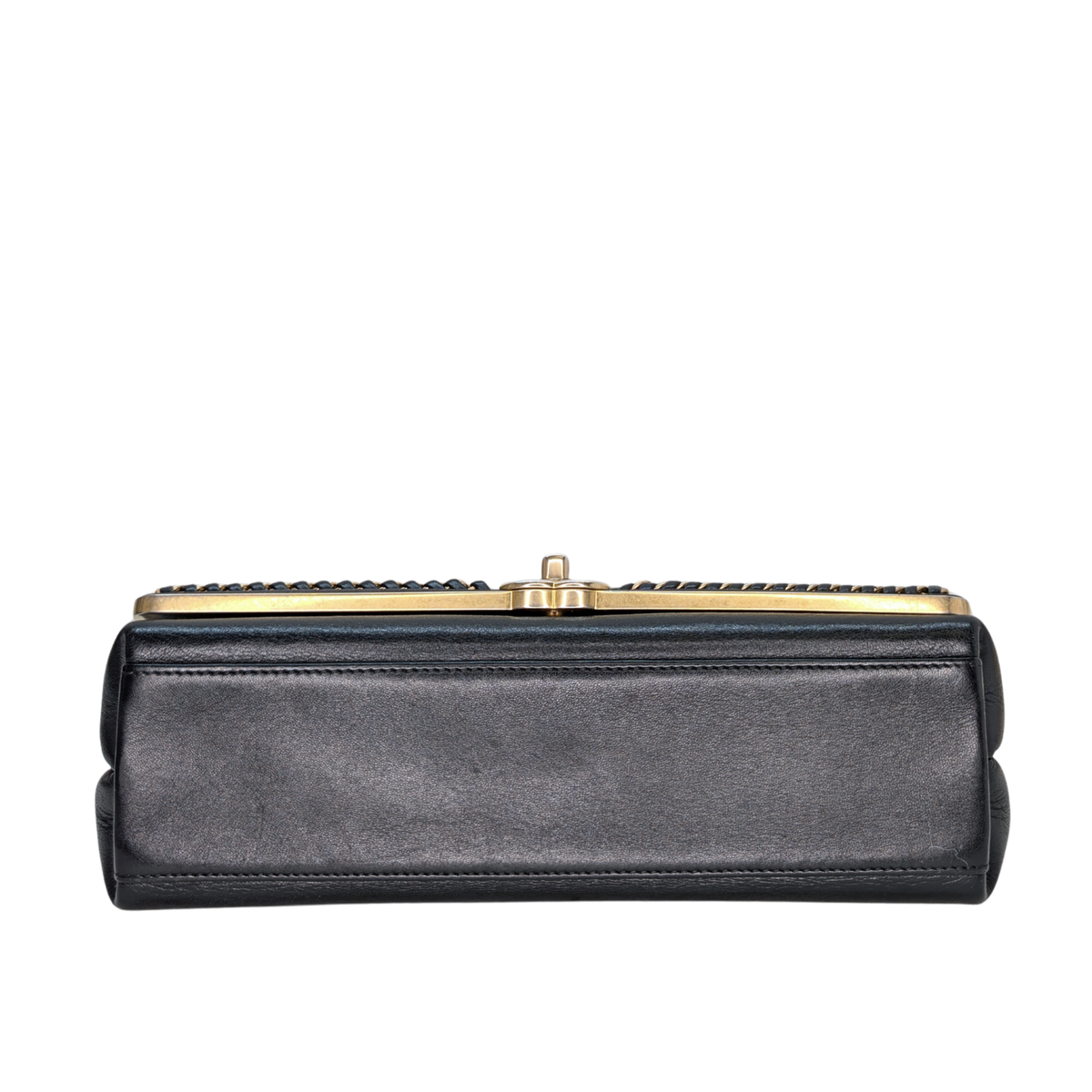 Chanel Chevron Lambskin Stitched Chain Top Handle Flap