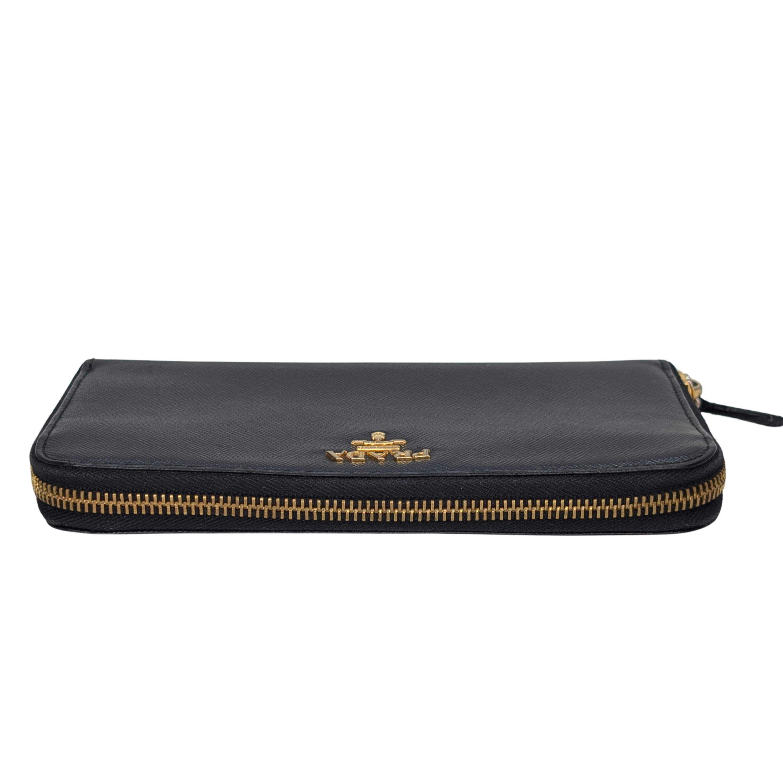 Prada Saffiano Leather Zip around Long Wallet Black