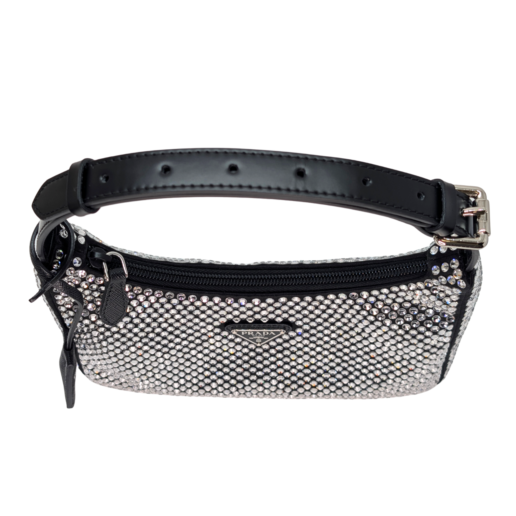 Black Prada Re-Edition Mini Satin Crystals Shoulder Bag