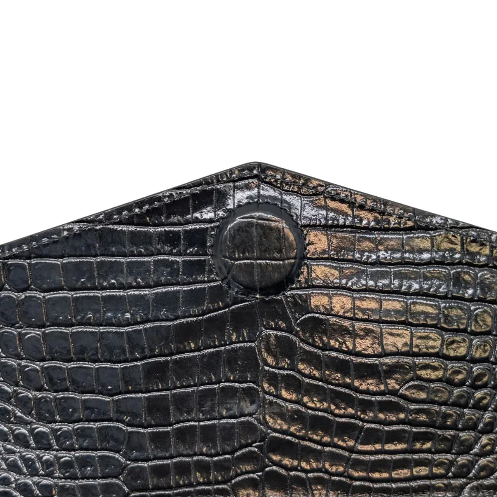 Saint Laurent Small Uptown Pouch In Crocodile-Embossed Leather Black - Lost Designer