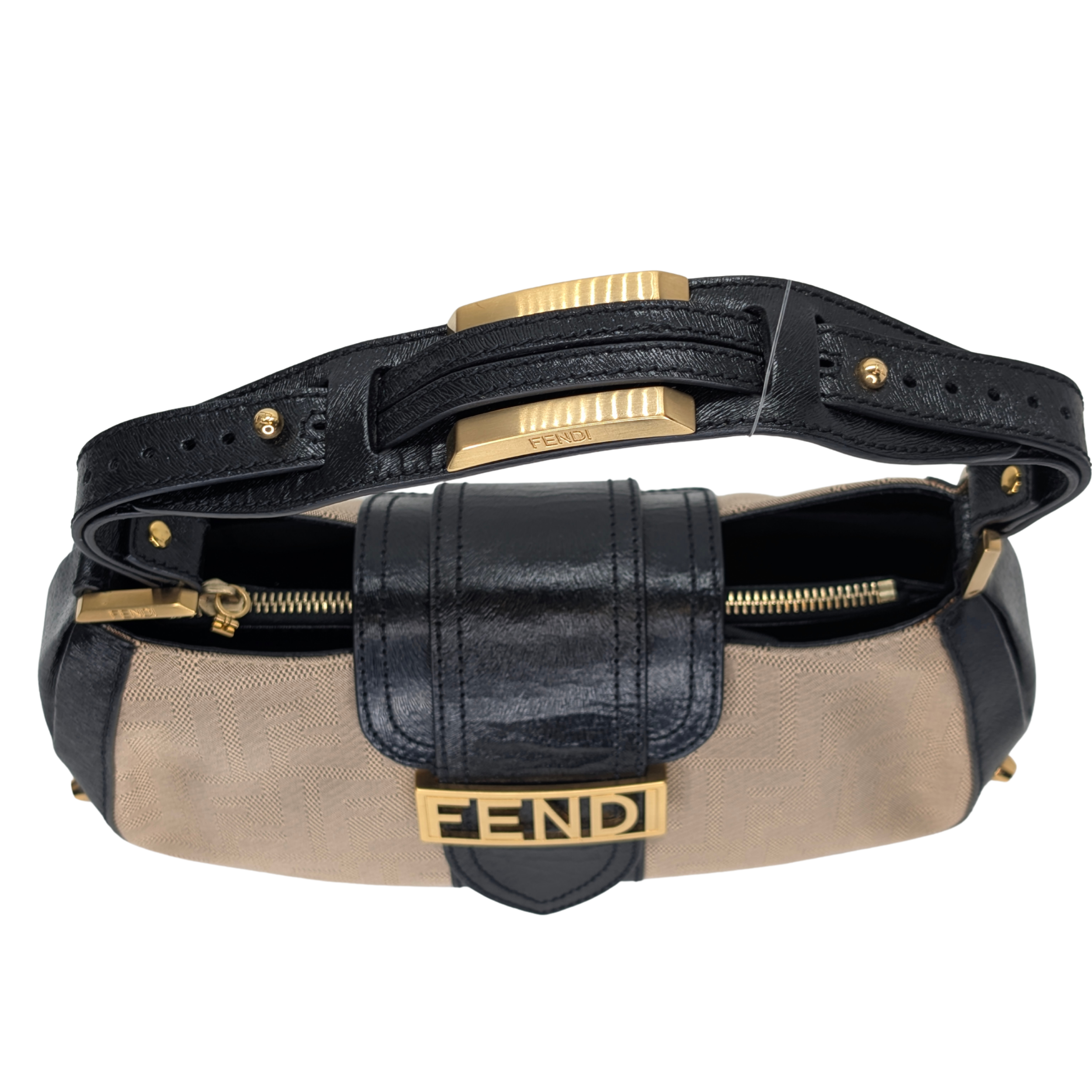 Fendi Logo Flap Baguette Bag Beige X Black