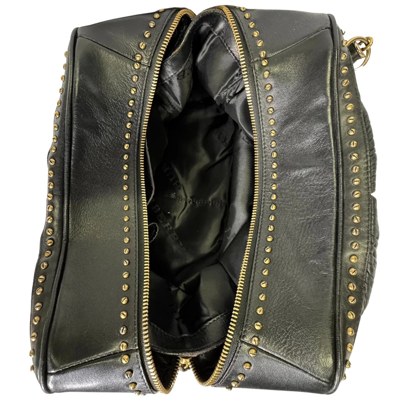Burberry Black Studded Plissé Lambskin Leather Tote Bag