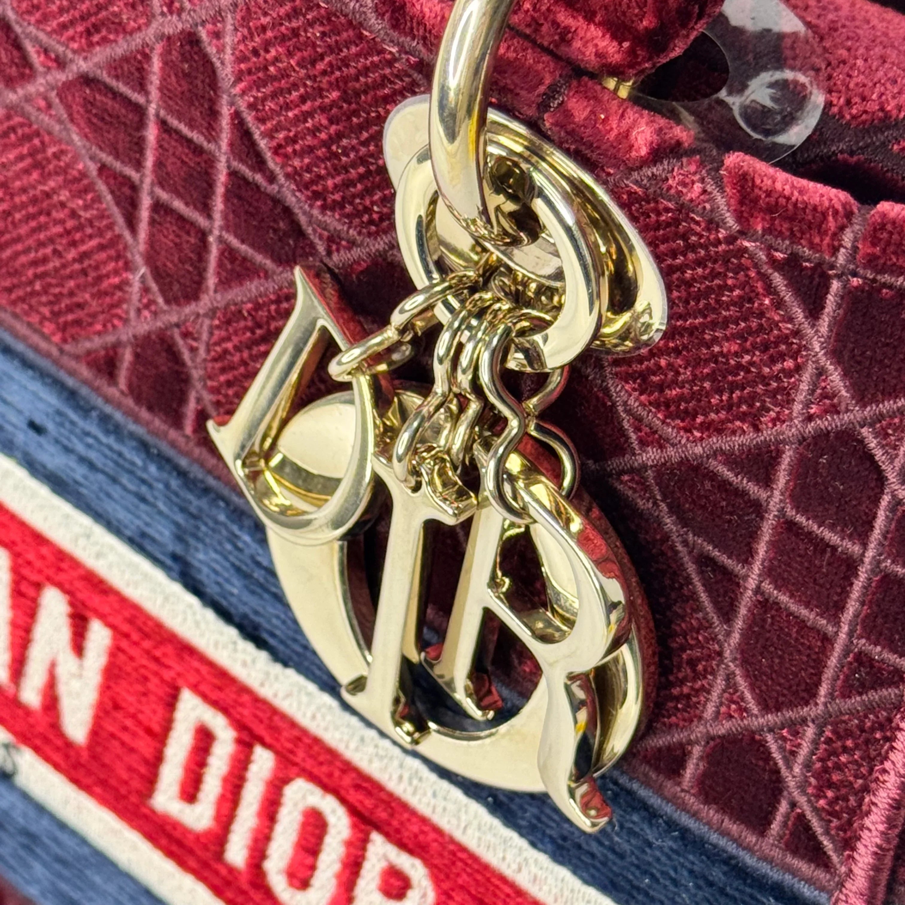 Christian Dior Velvet Cannage Medium Lady D-Lite Bag Burguandy