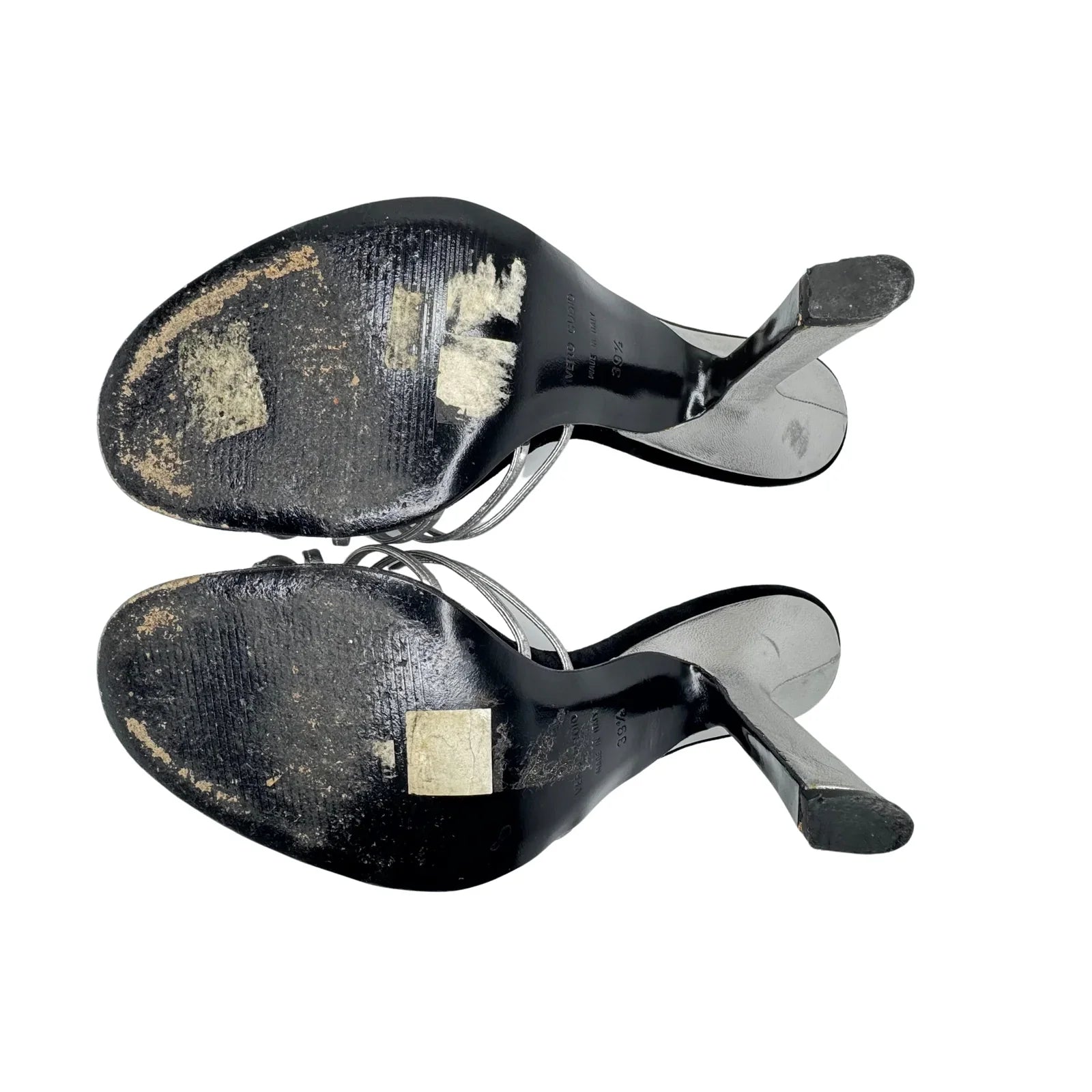 DOLCE & GABBANA Silver Metallic & Black Velvet Strappy Heels - Size 39.5