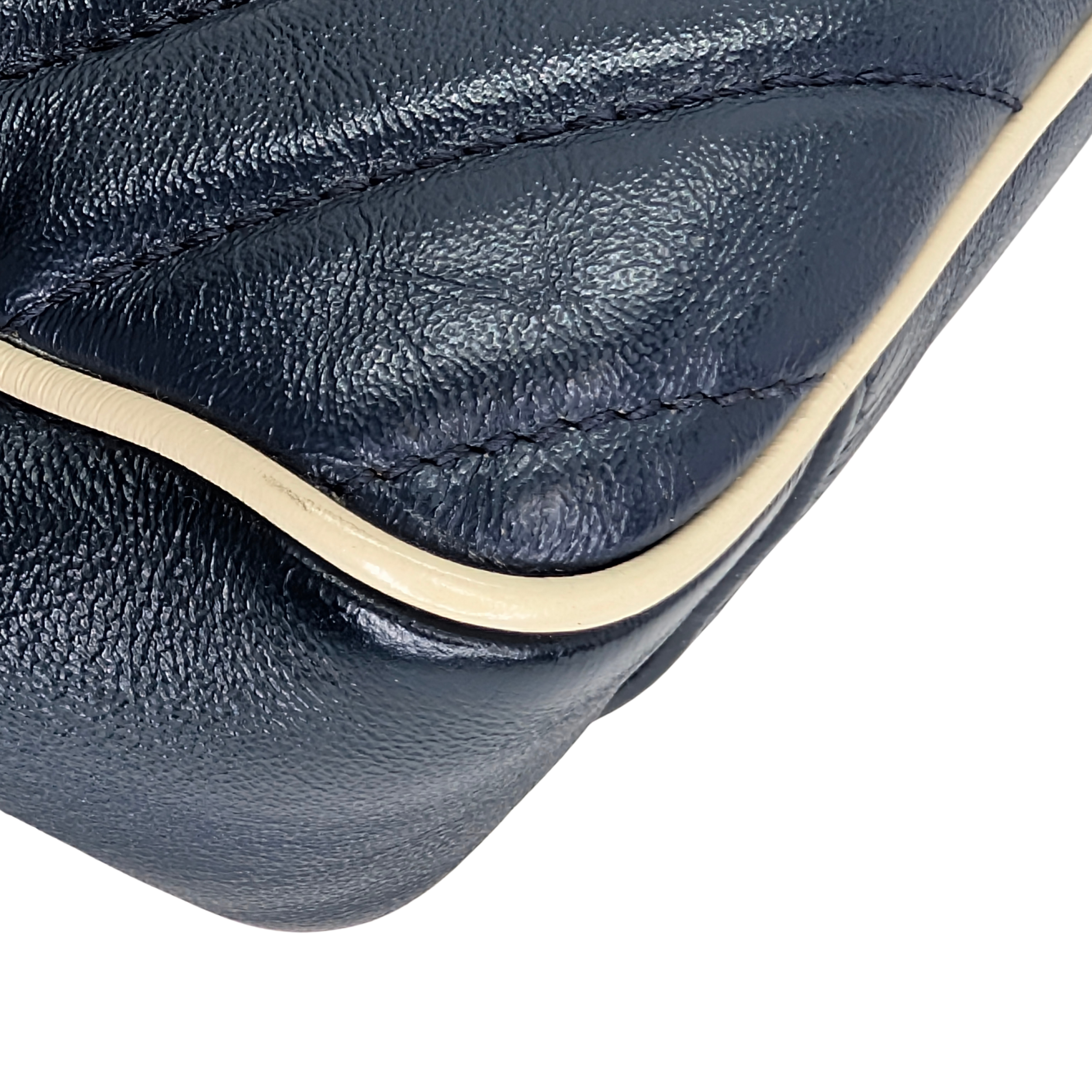 Gucci GG Marmont Matelassé Torchon Flap Crossbody Bag Navy White