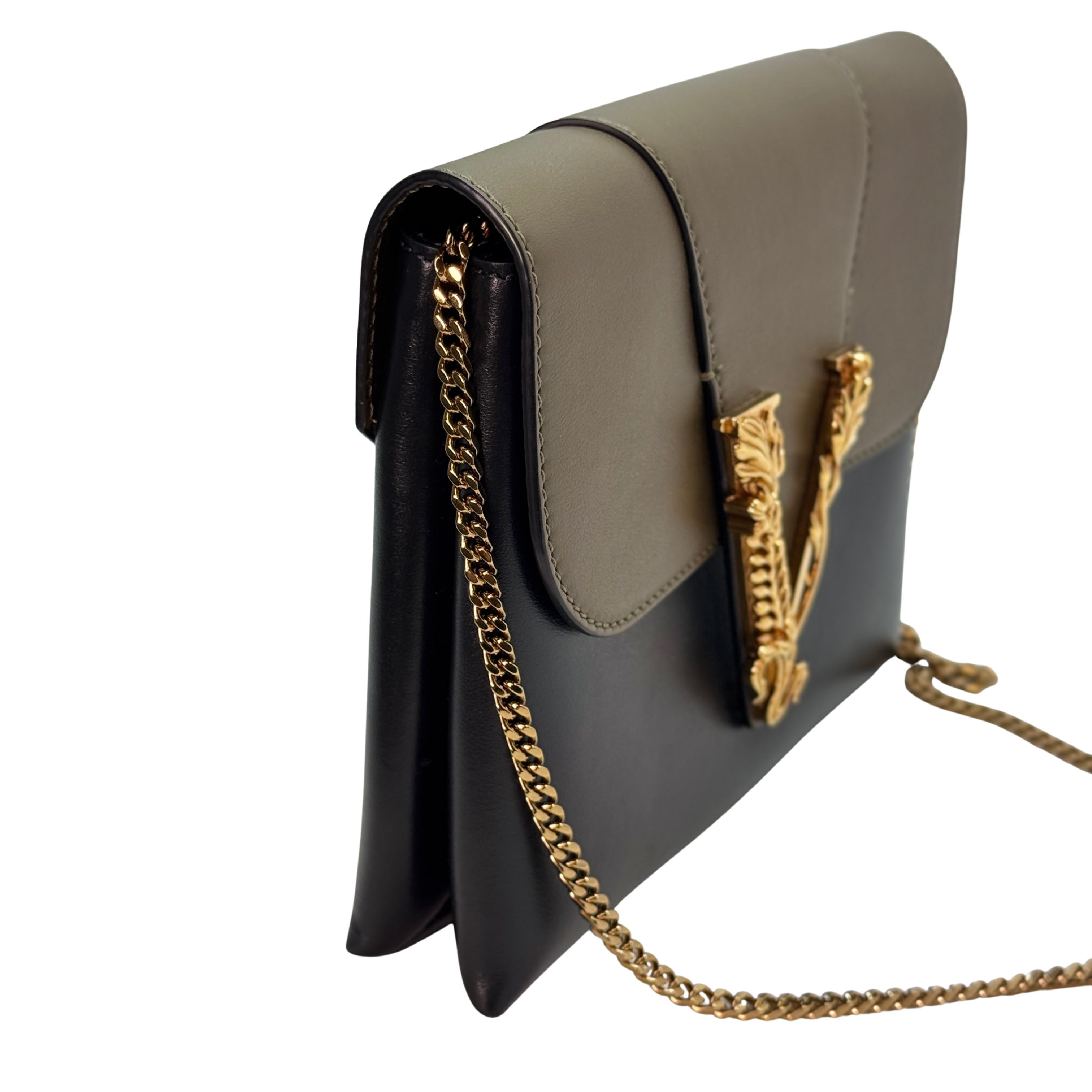 Versace Vitello Virtus Chain Clutch Brown/Black