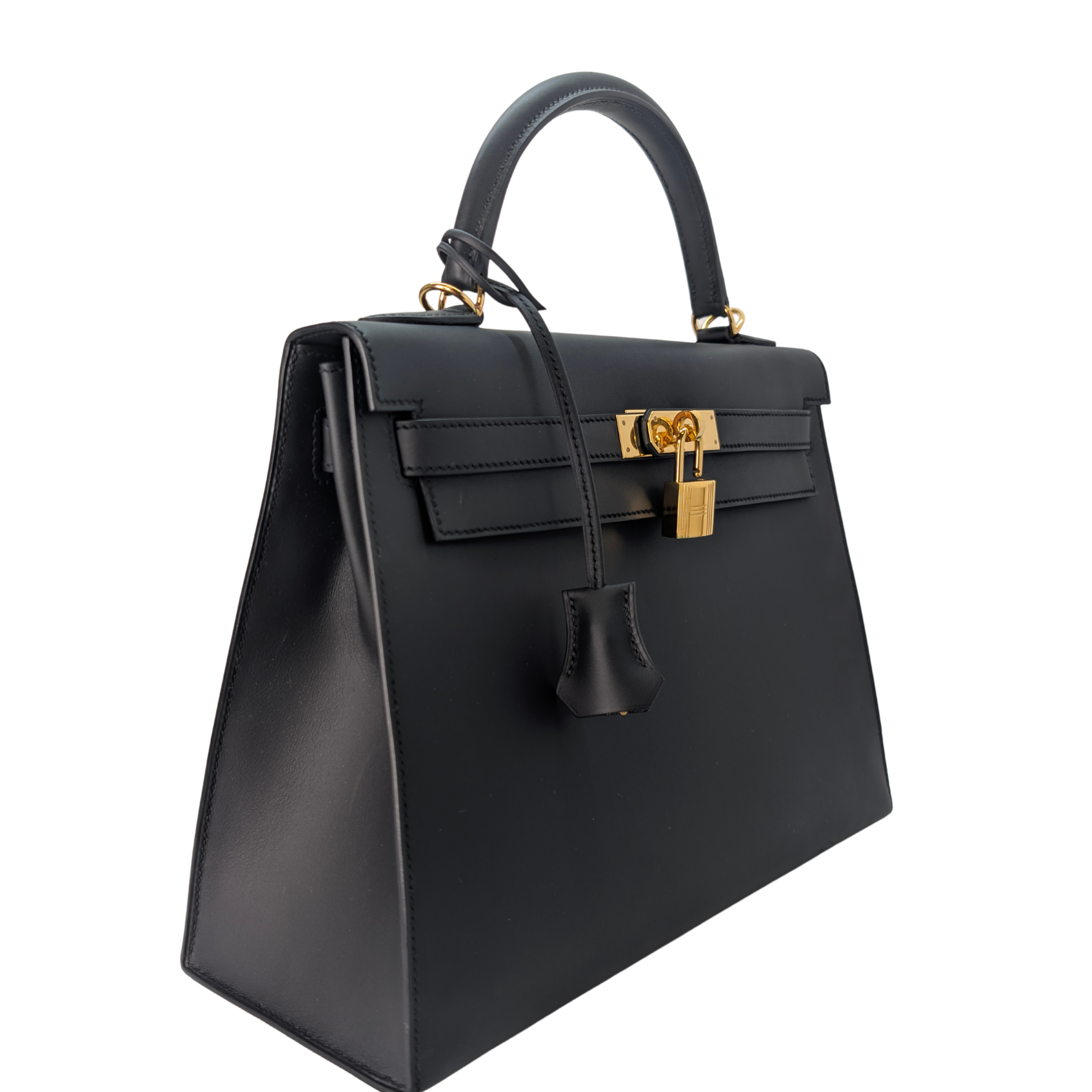 Hermes Kelly 32 Sellier Sombrero Box Leather GHW Matte Black X Stamp