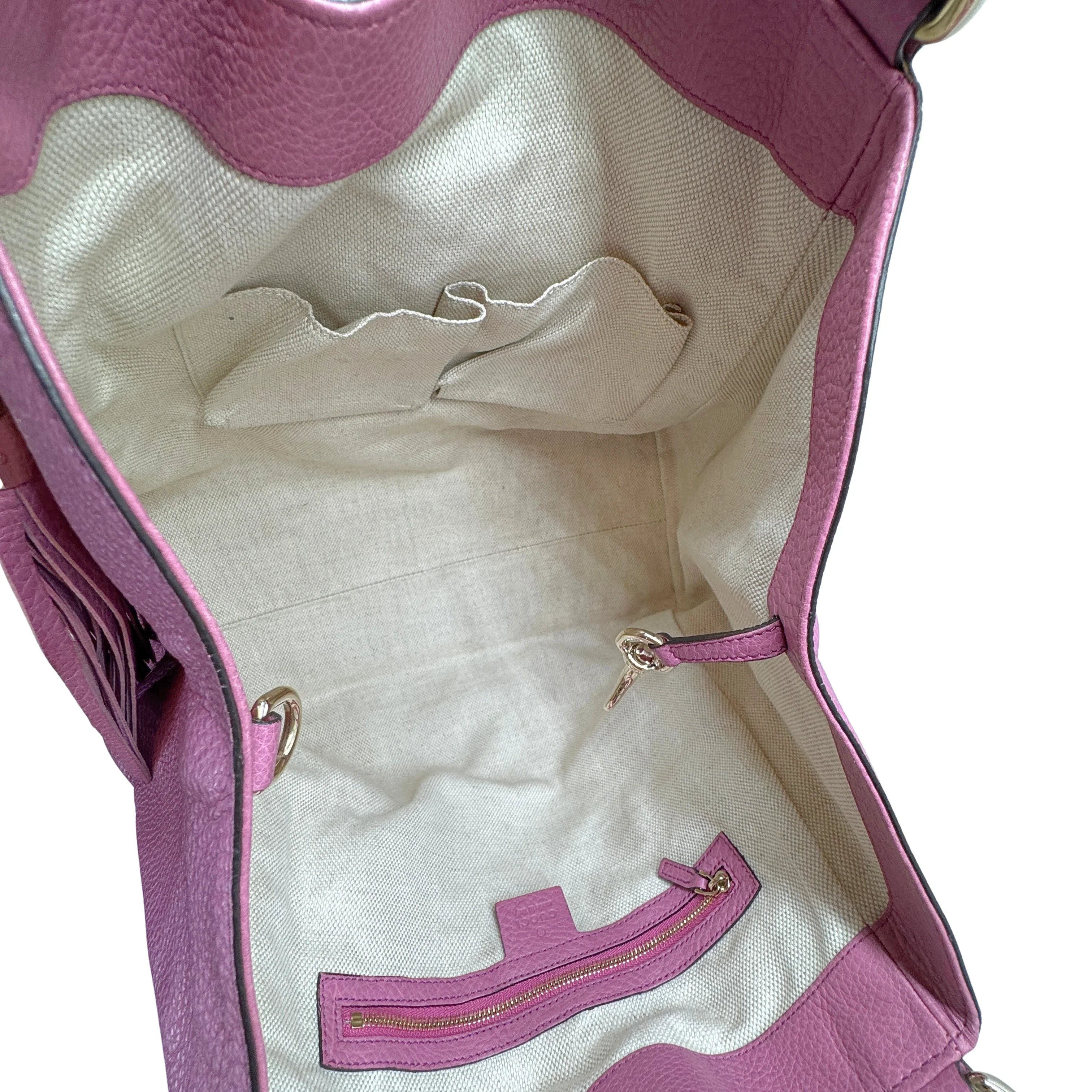 Gucci Pebbled Calfskin Medium Soho Shoulder Bag Fresia Rose - Lost Designer