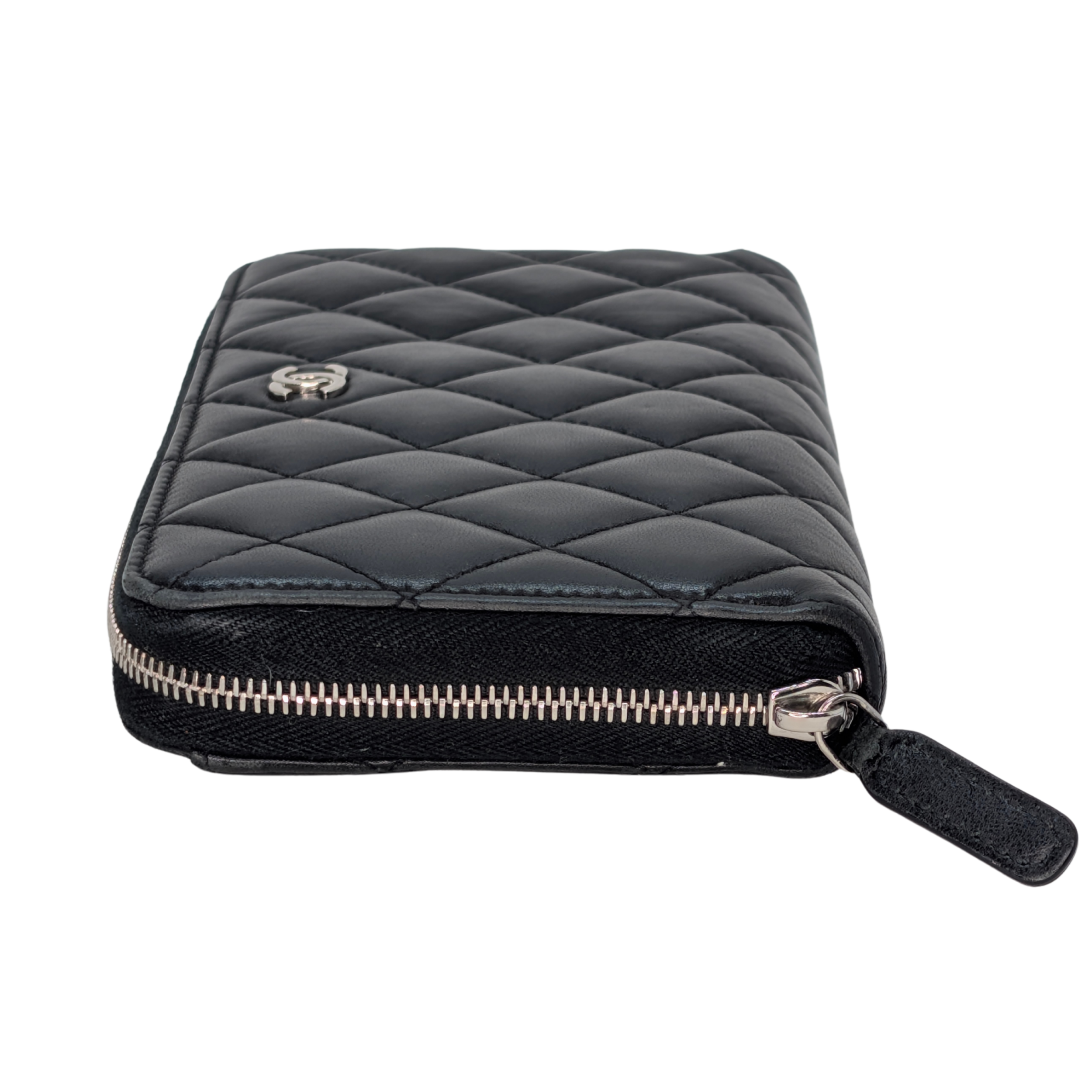 Chanel Lambskin Quilted Large Gusset Zip Around Wallet Black