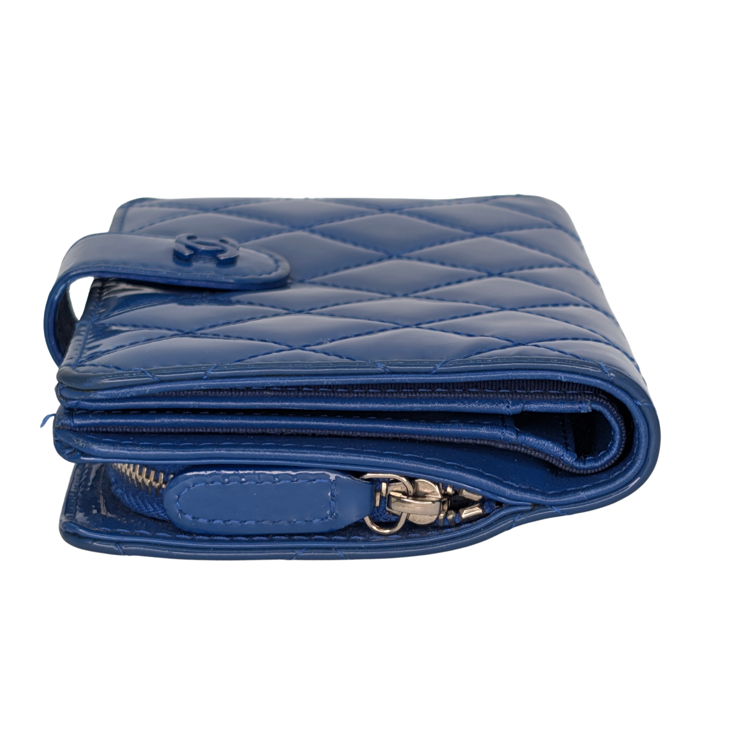 Chanel CC Quilted Patent Leather Flap Long Wallet Blue