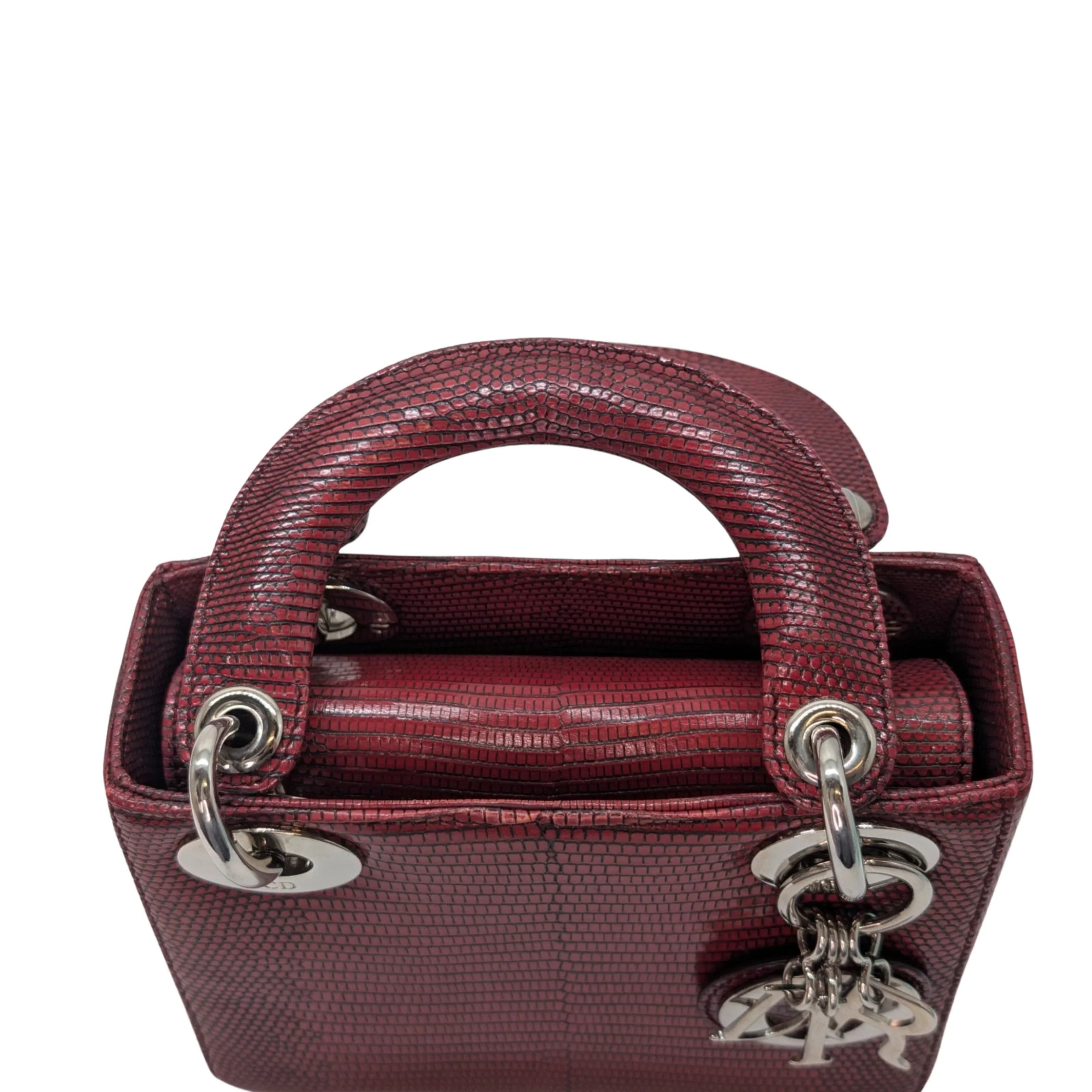 Christian Dior Mini Lady Dior Lizard Burgundy - Lost Designer