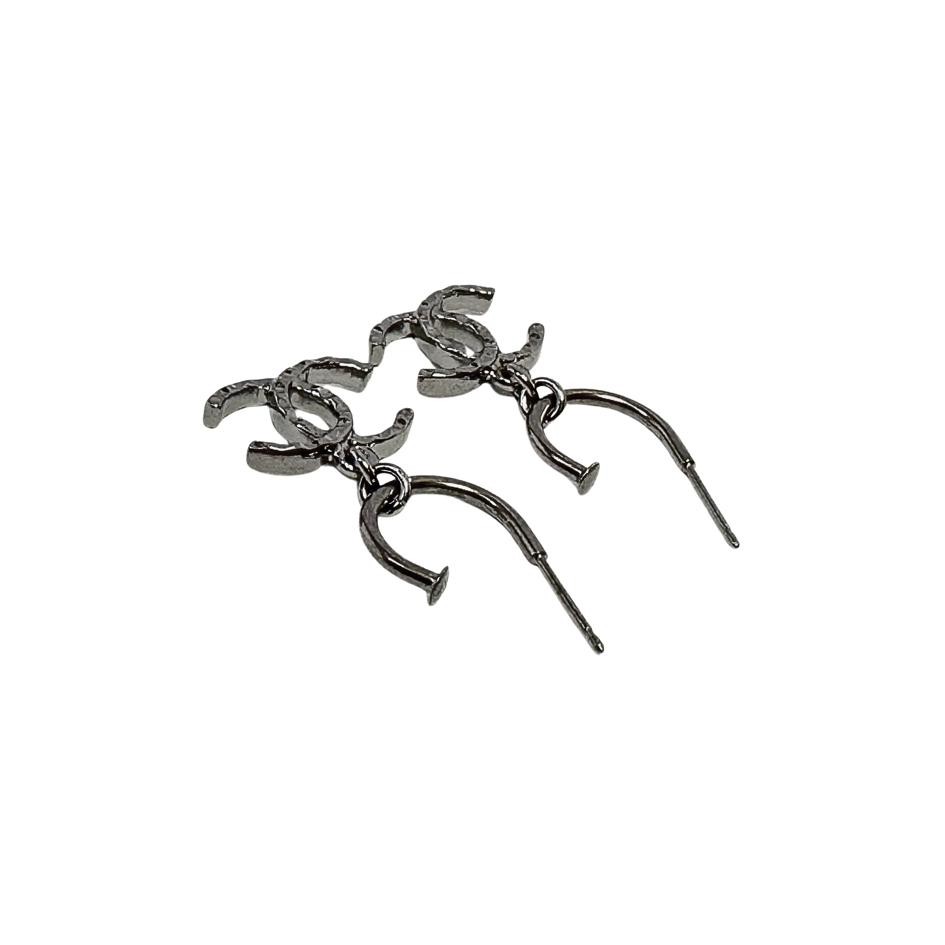 Chanel CC Earrings Metallic Gunmetal