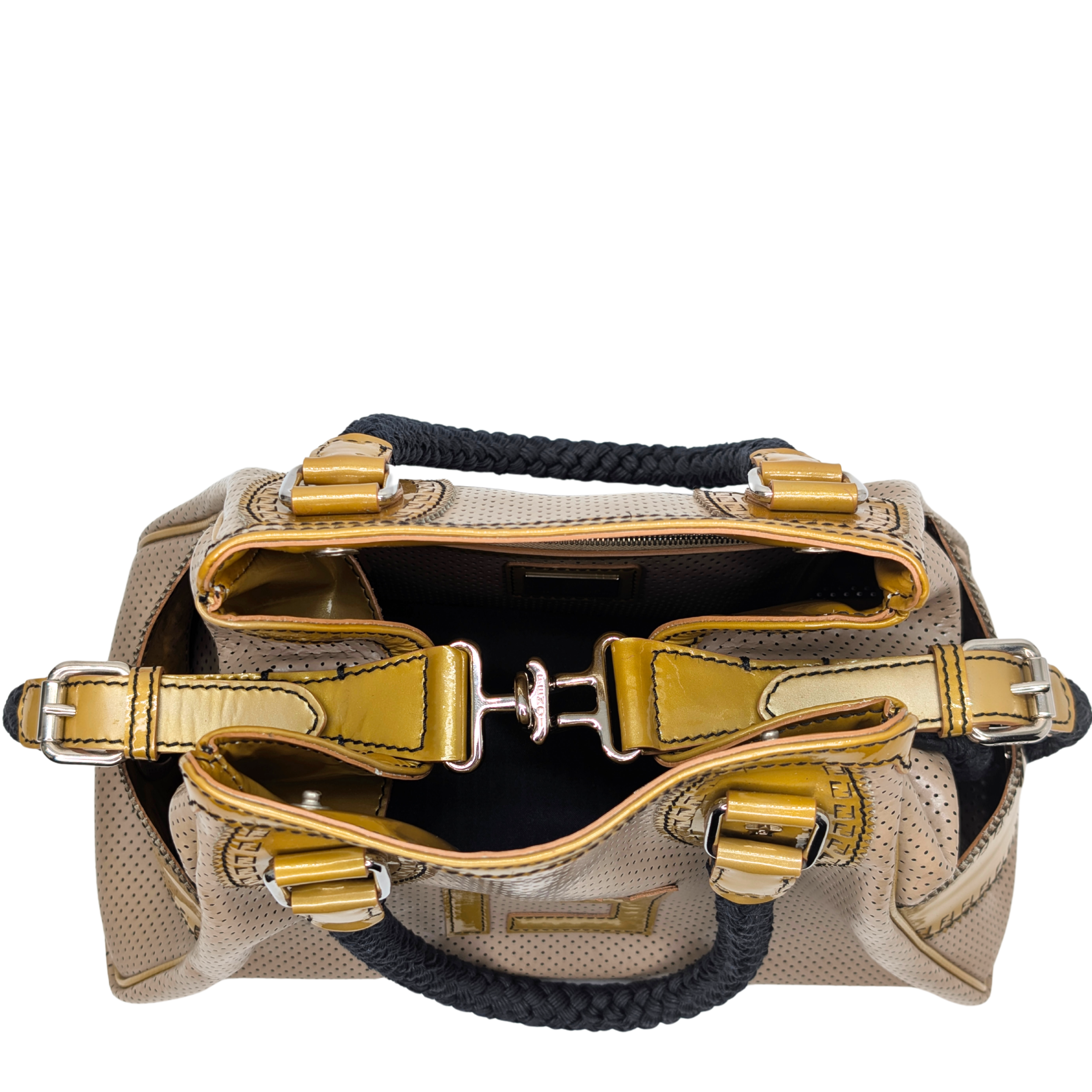 Fendi Perforated Patent Leather De Jour Tote Bag Gold