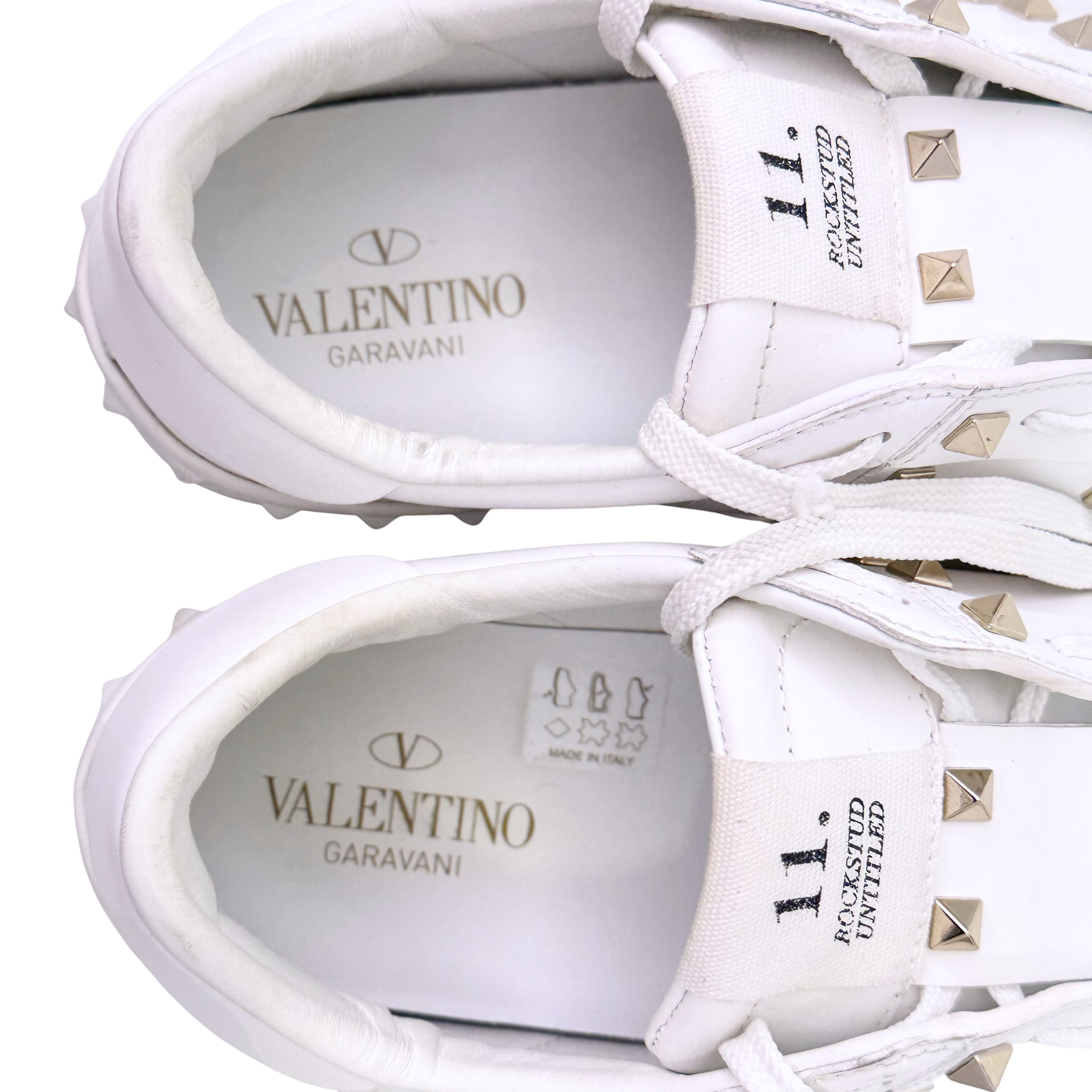 White Valentino RockStud Sneakers, 8 US