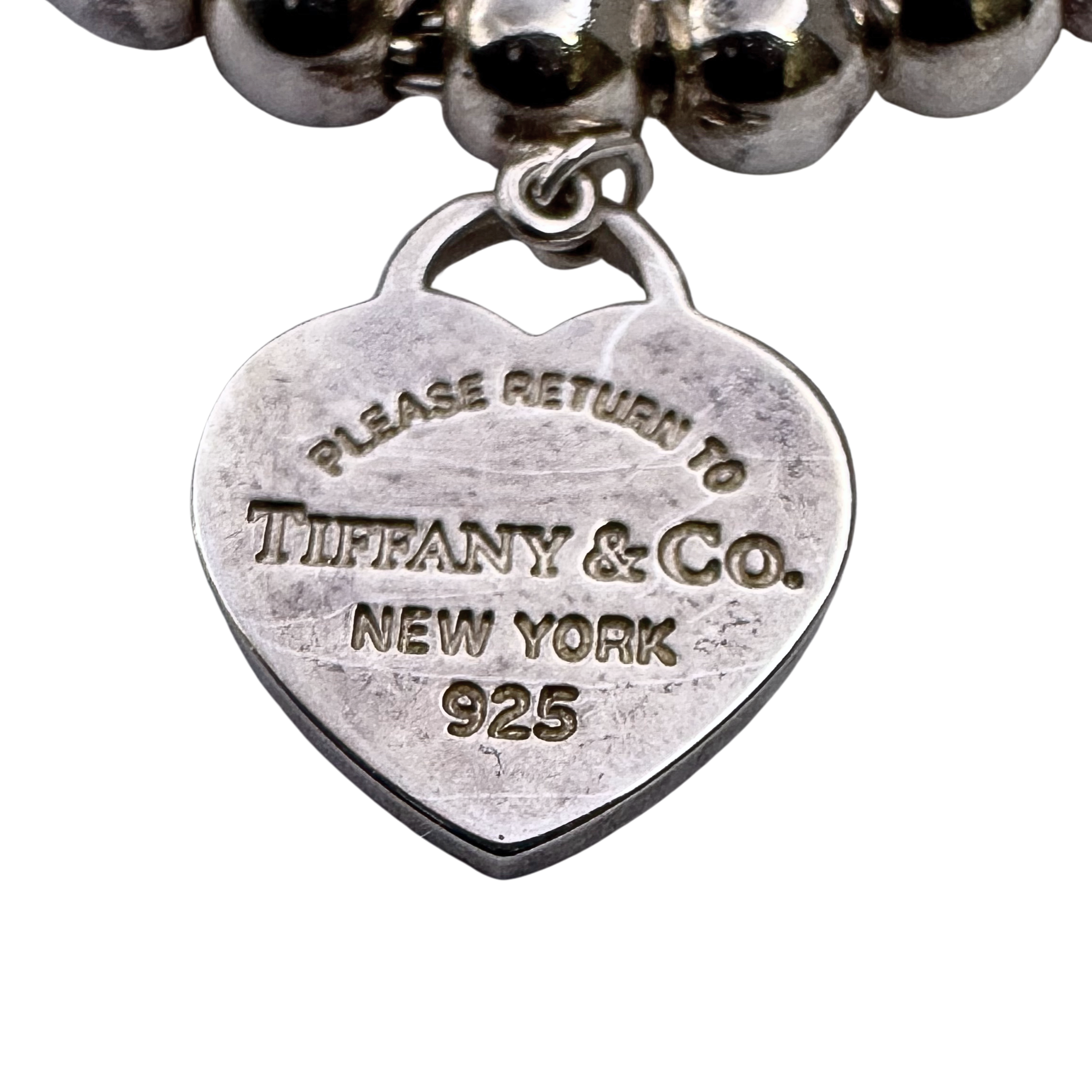 Tiffany & Co Beaded Enamel Heart Bracelet Silver