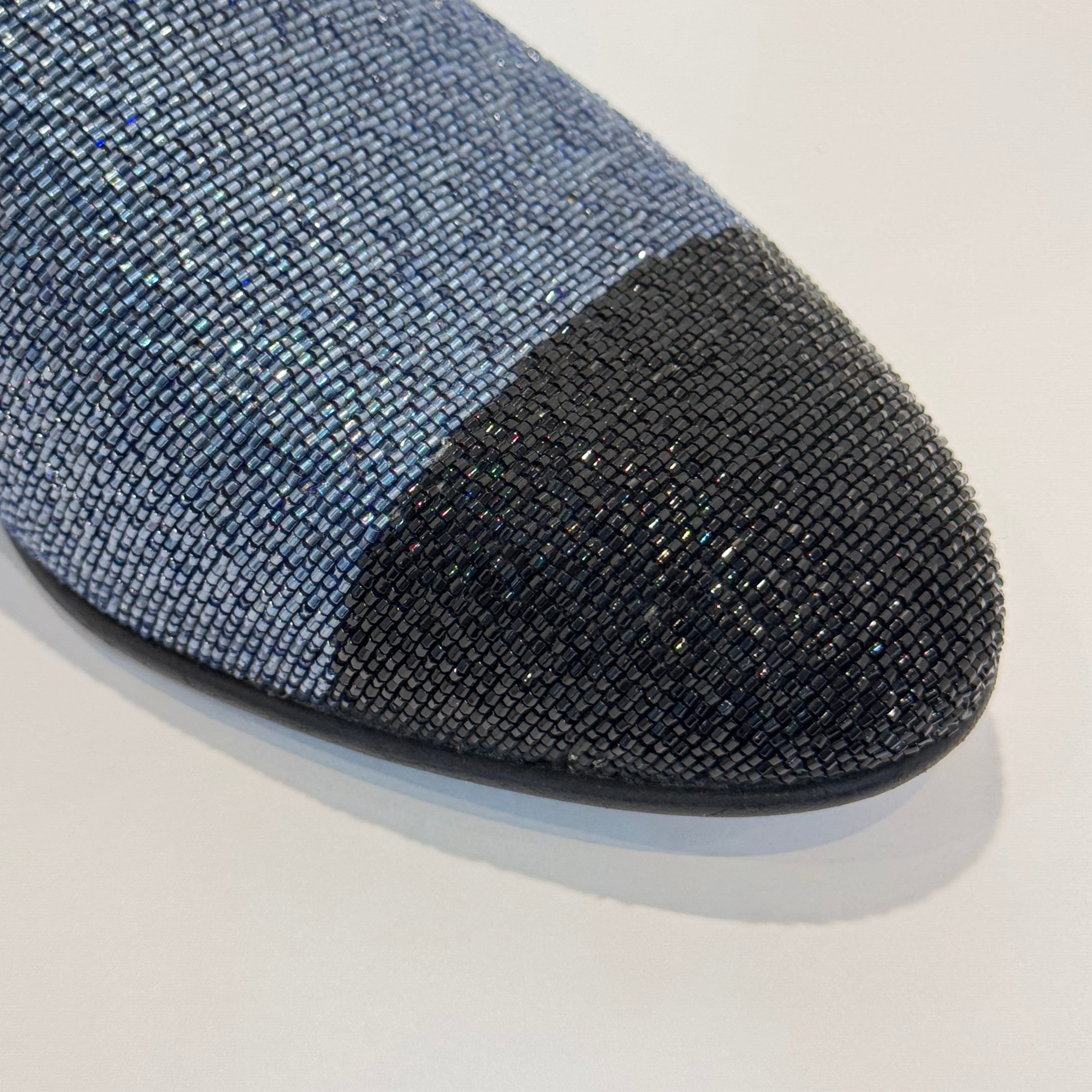 Chanel Glitter Loafers Lurex Fabric 38 Blue/Black