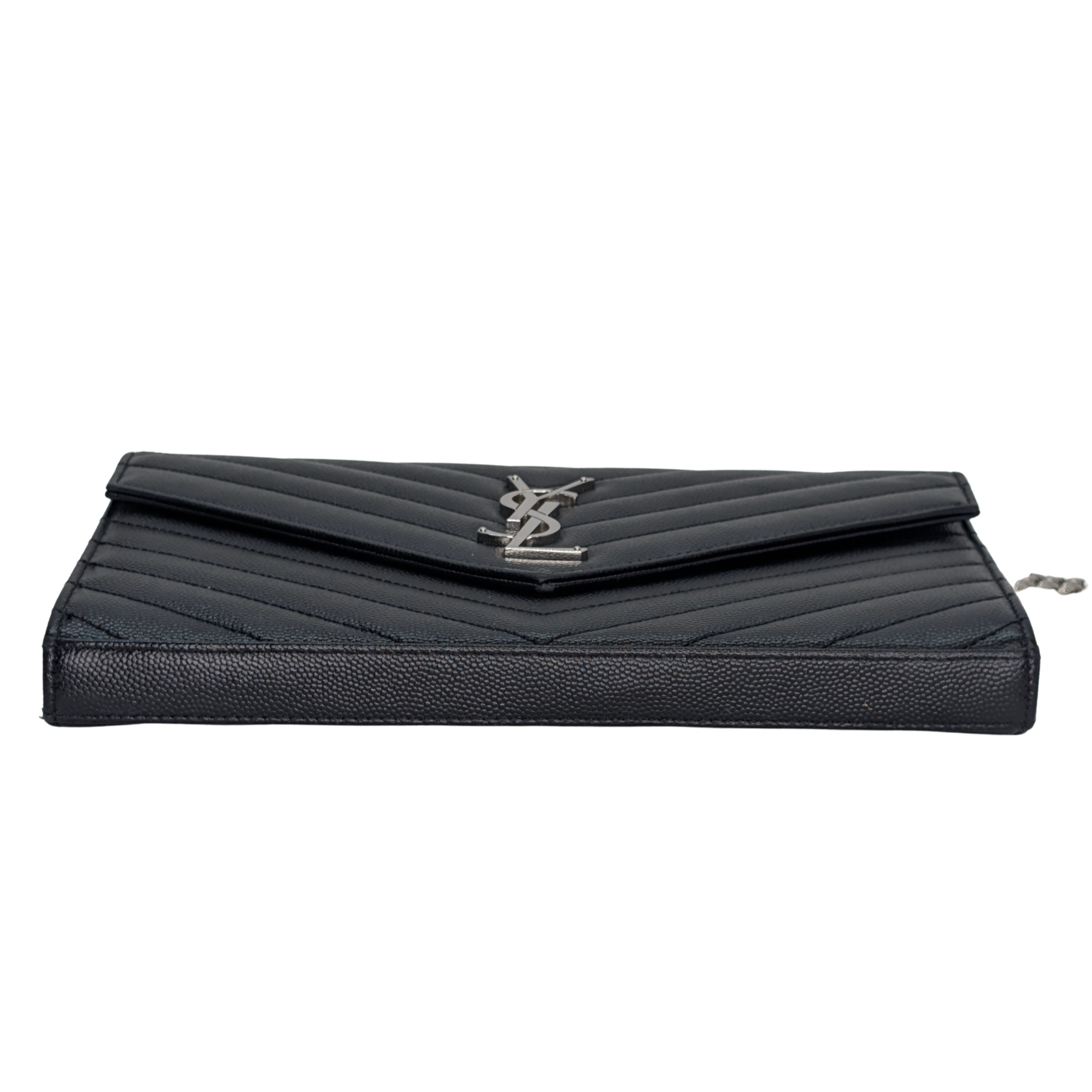 Yves Saint Laurent Cassandra Envelope Wallet on Chain Black