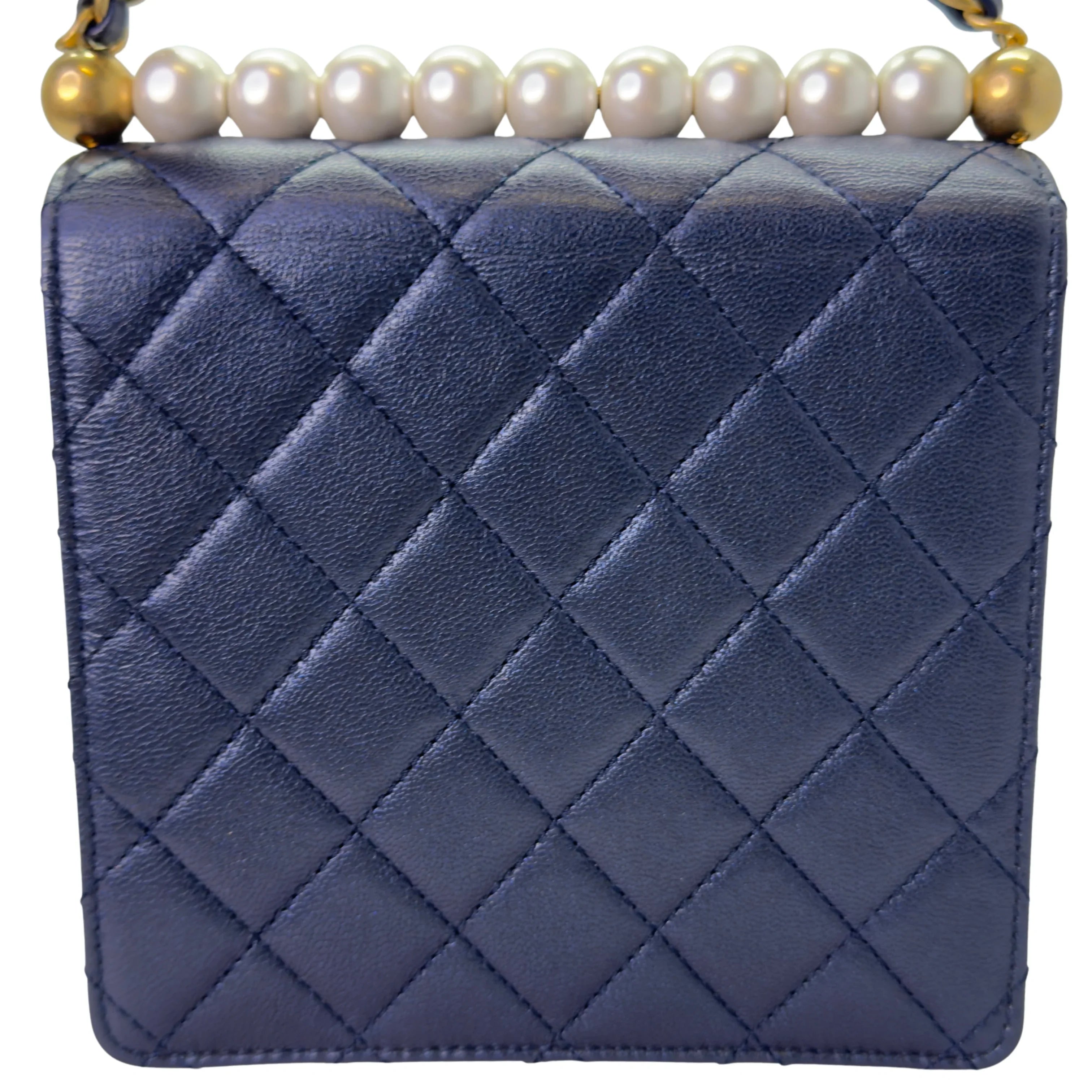 Chanel Iridescent Chic Pearls Lambskin Crossbody Bag Navy Blue - Lost Designer