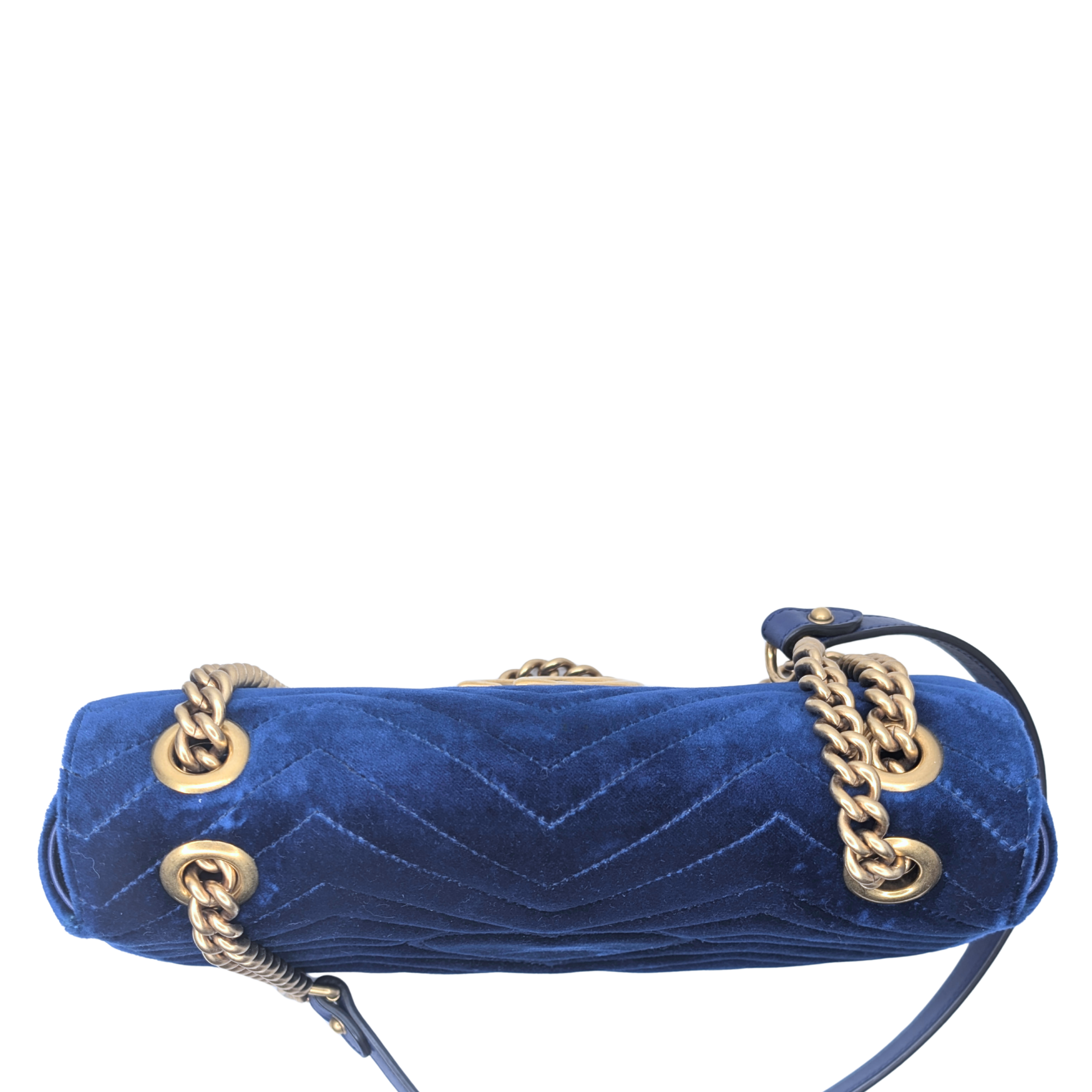 Gucci Marmont GG Velvet Matelasse Small Shoulder Bag Cobalt Blue