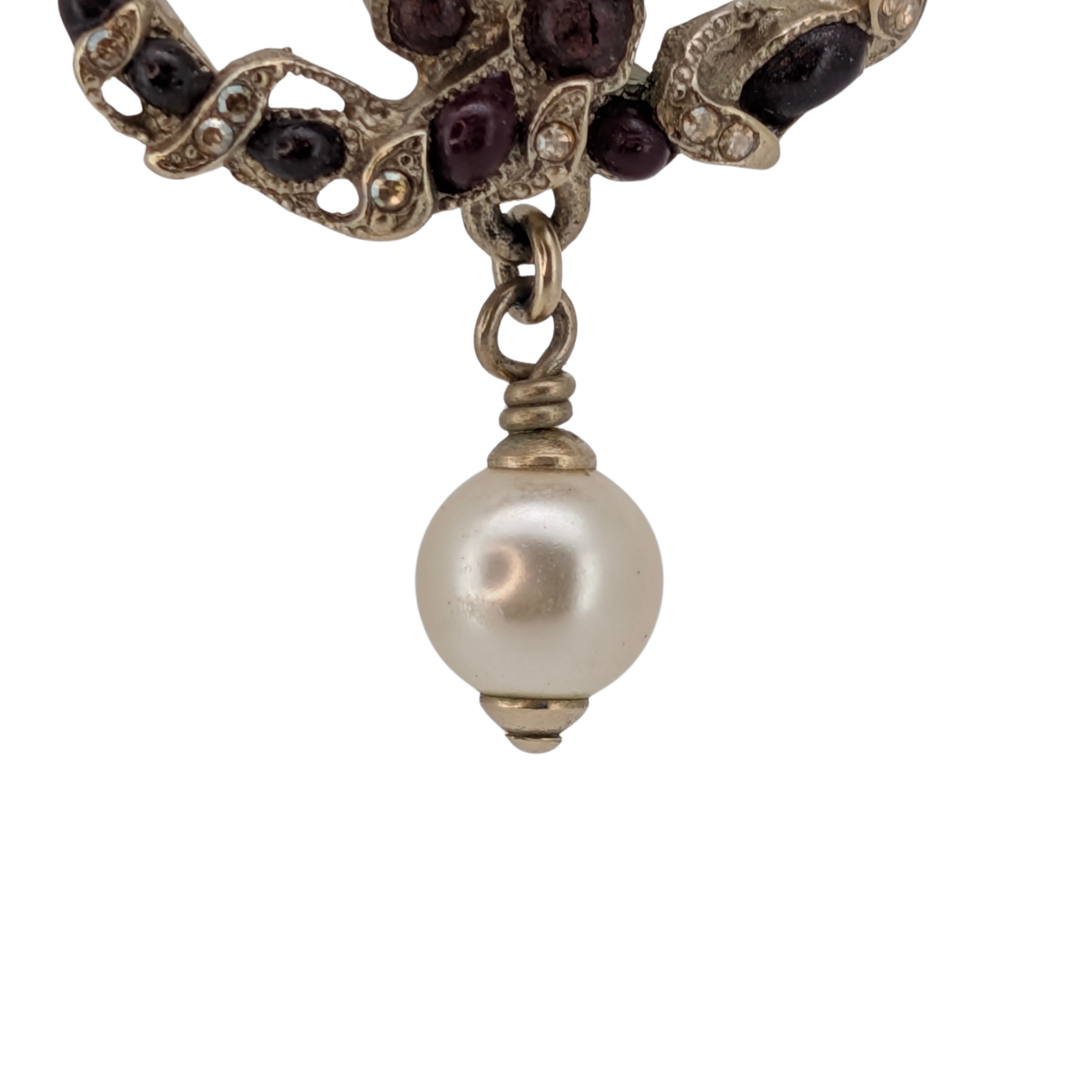 Chanel Large CC Drop Earrings with Faux Pearl Gold Tone