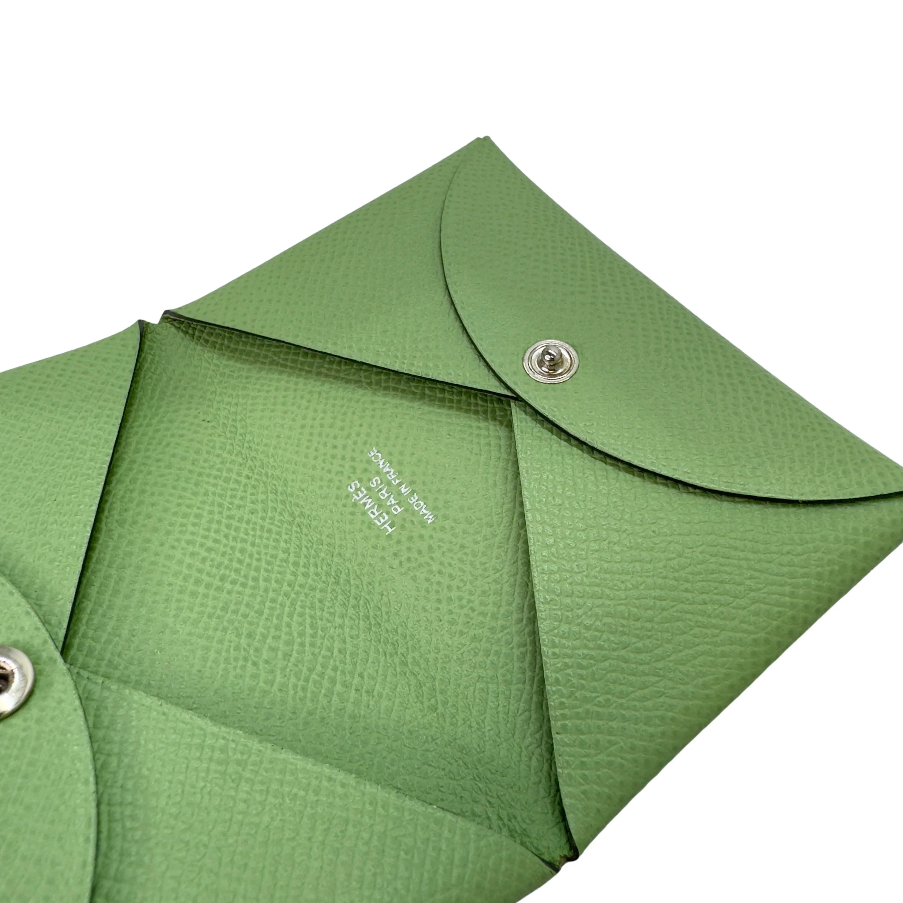 Hermes Calvi Epsom Leather Vert Criquet Wallet Green - Lost Designer