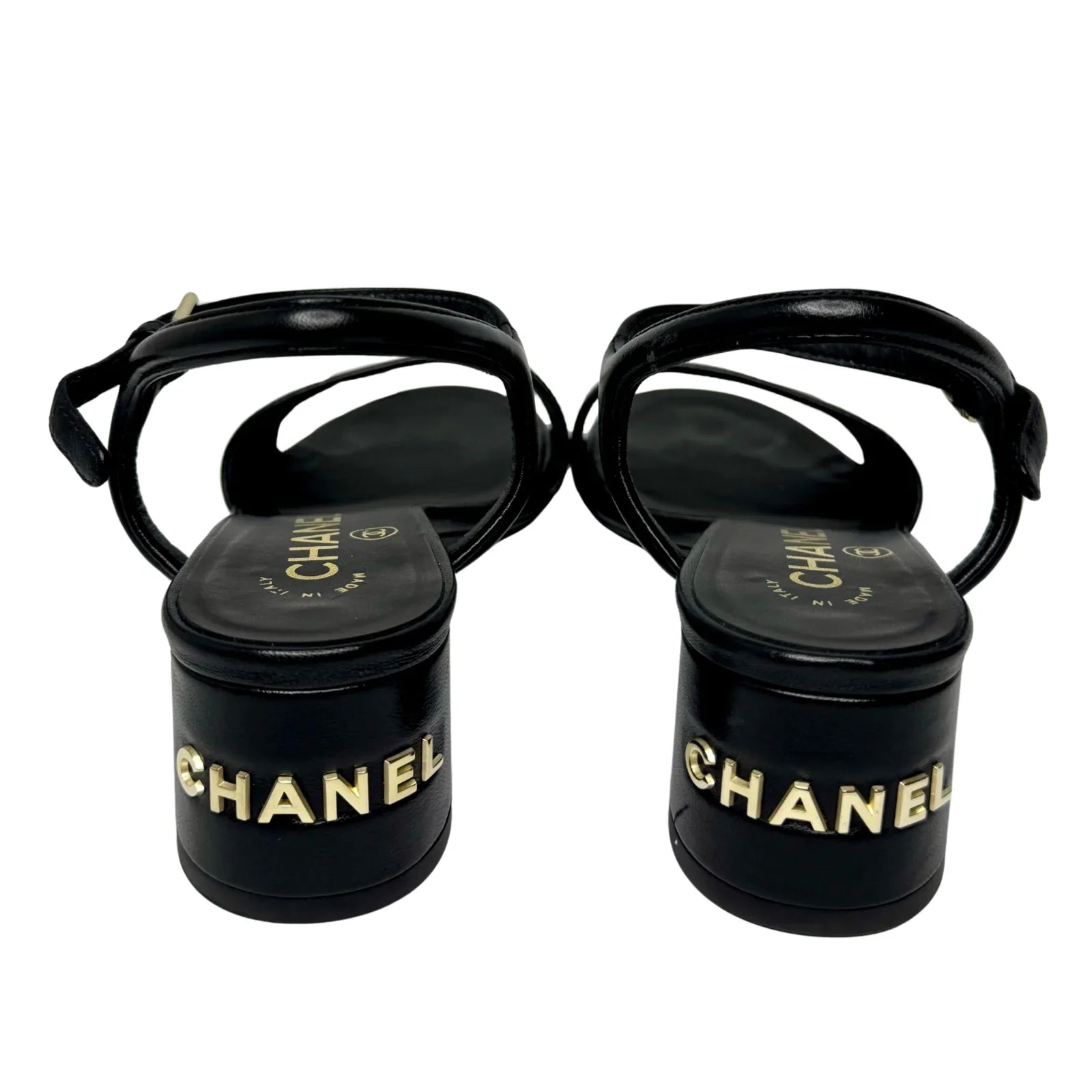 Chanel Black Lambskin Leather Classic Sandals – Size 36C