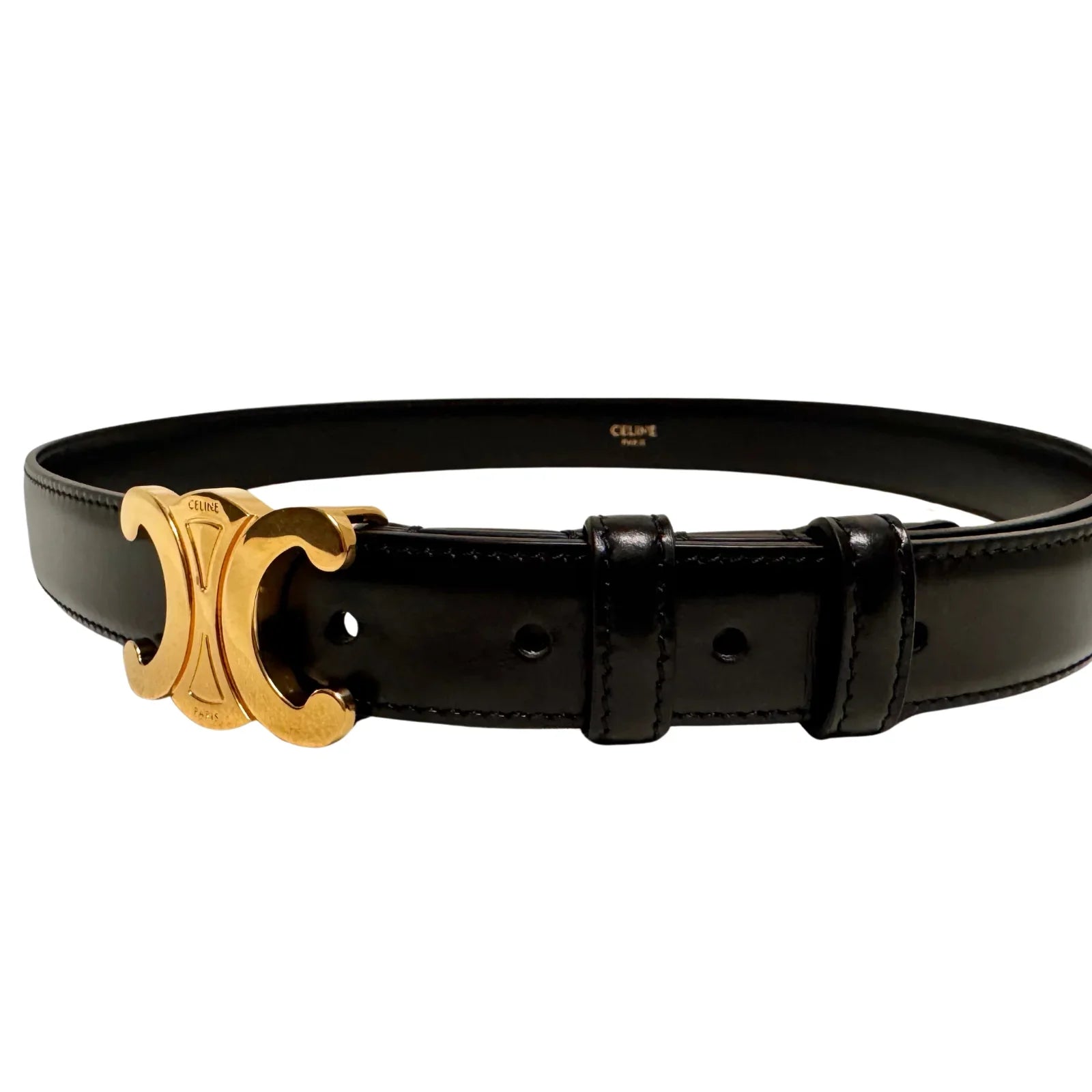 Celine Triomphe Leather Belt Black