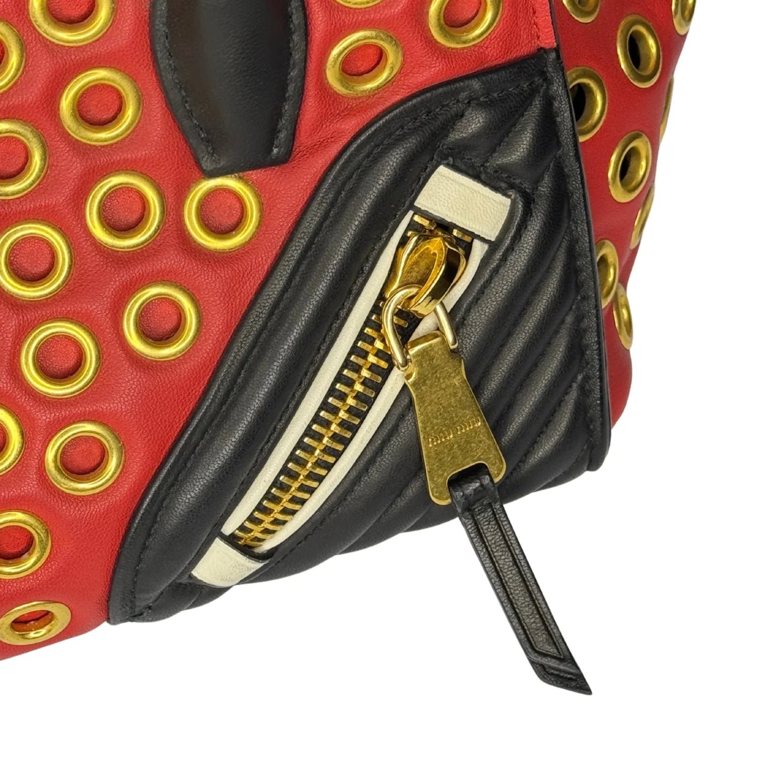 Miu Miu Nappa Biker Bicolor Quilted Leather Bag – Red & Black