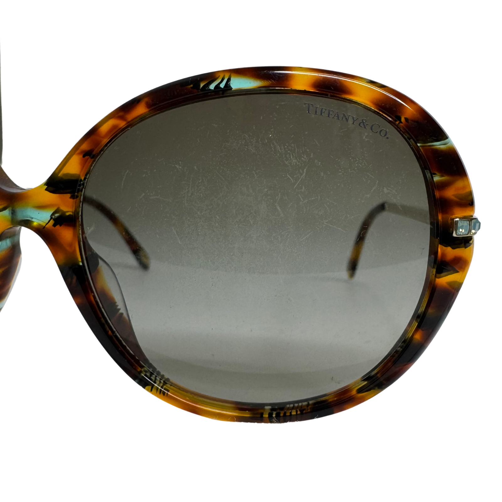 Tiffany & Co. Tortoiseshell Oversized Crystal Arm Sunglasses