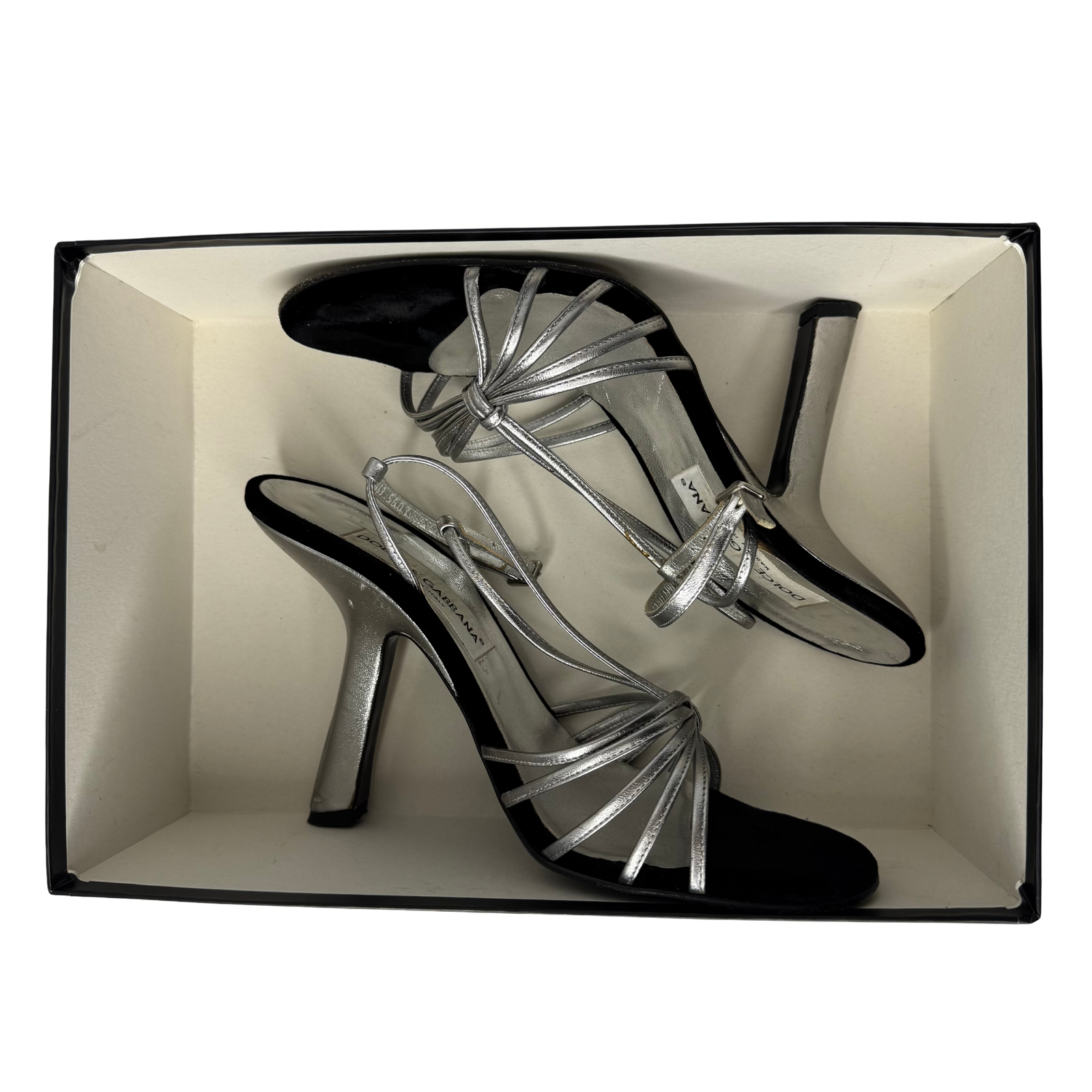 DOLCE & GABBANA Silver Metallic & Black Velvet Strappy Heels - Size 39.5