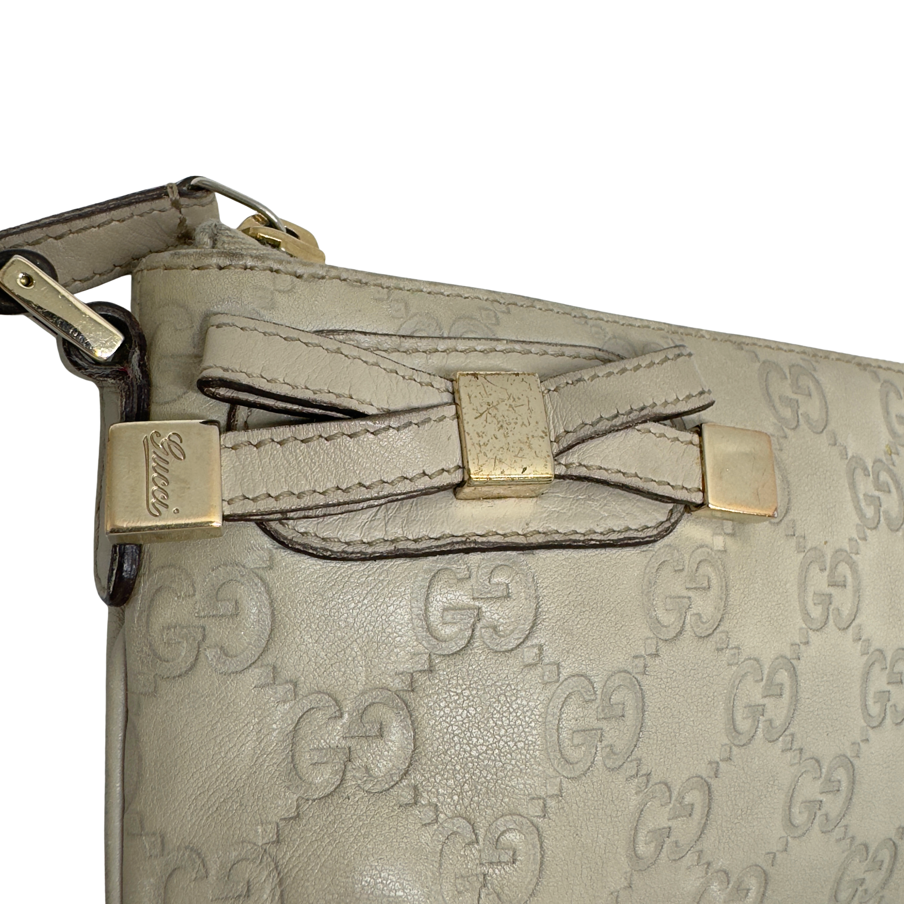 Gucci Monogram Small Pochette Clutch Bag Leather Beige