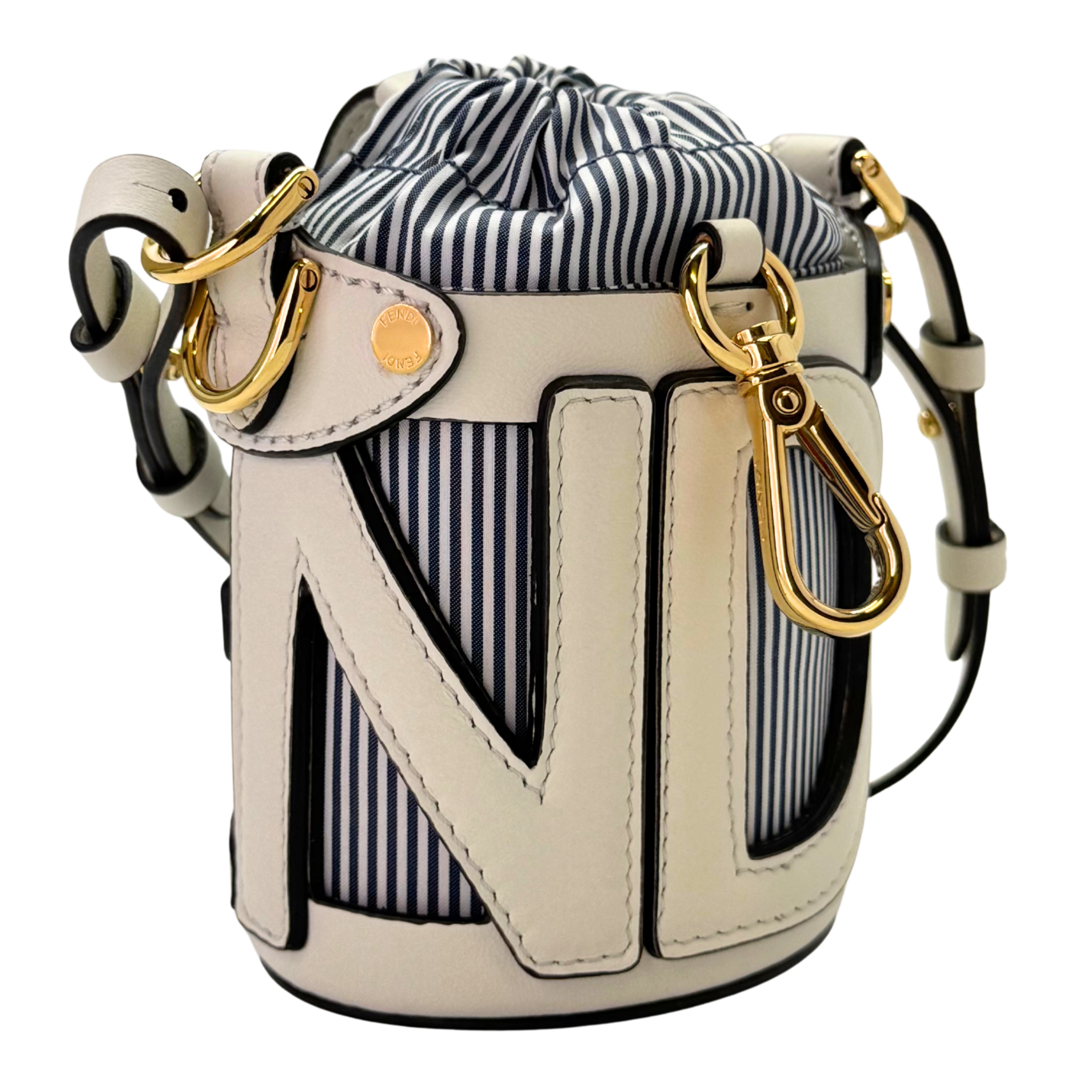 Fendi Nylon Vitello Step Out Bucket Shoulder Bag Beige Mini