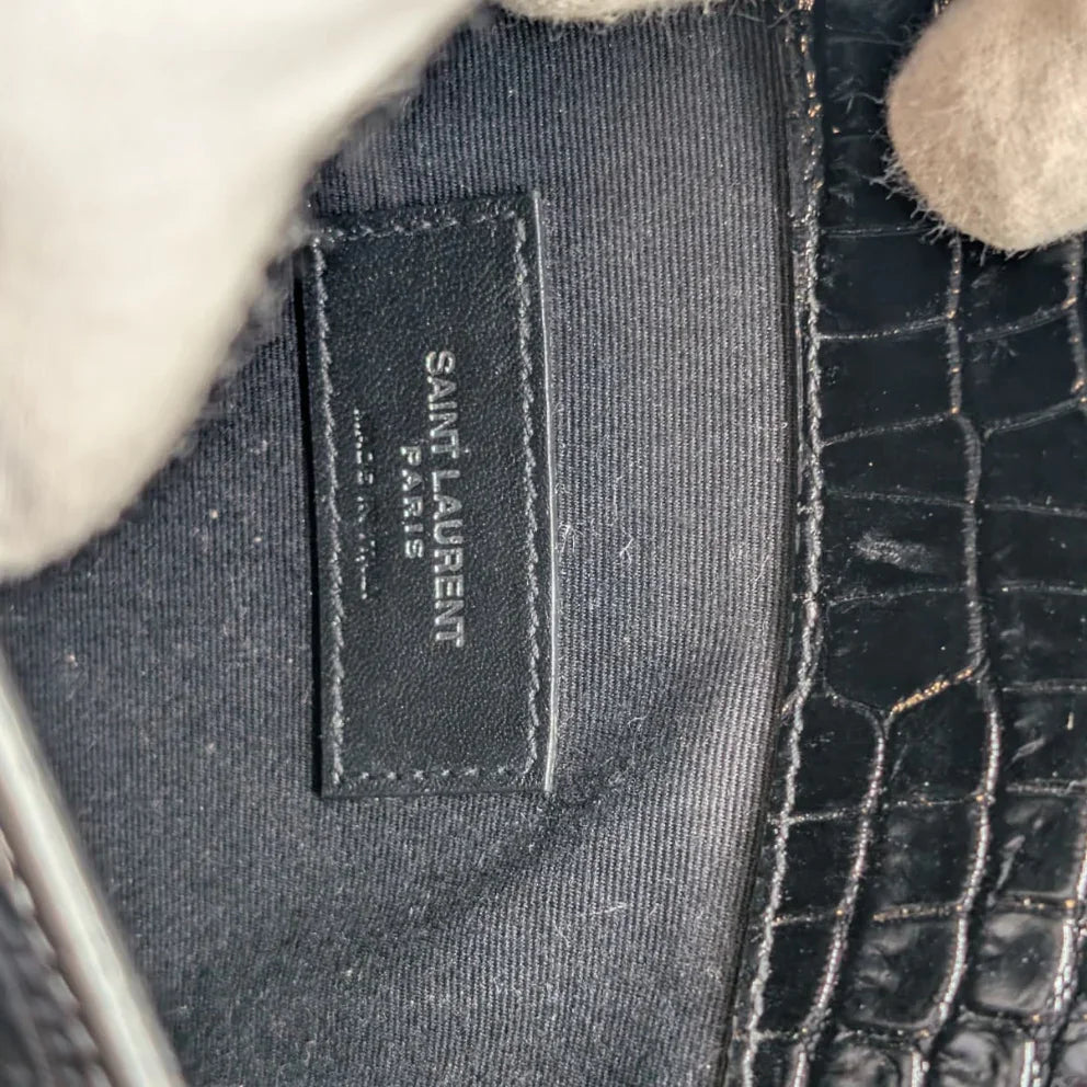 Saint Laurent Small Uptown Pouch In Crocodile-Embossed Leather Black - Lost Designer