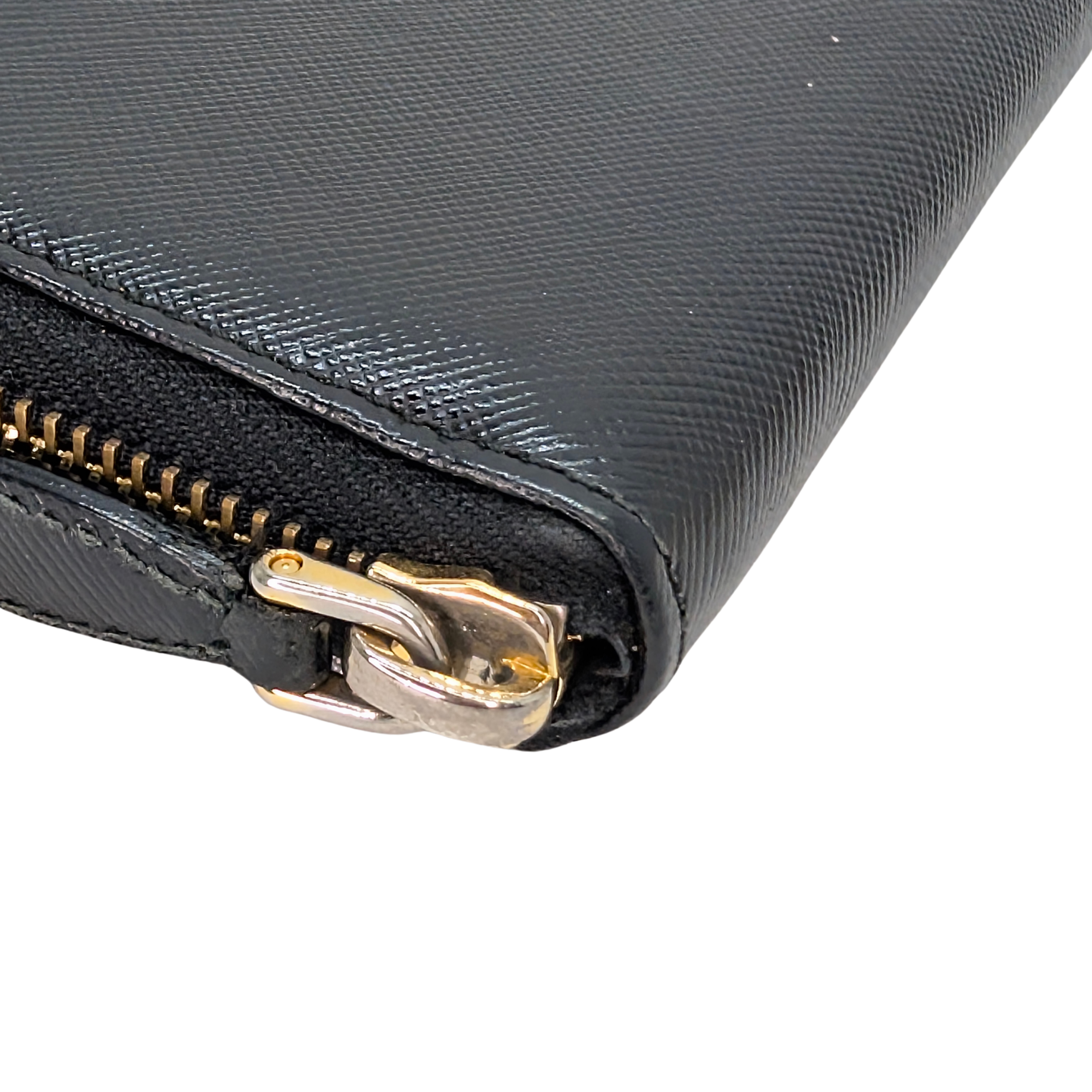 Prada Saffiano Leather Zip around Long Wallet Black