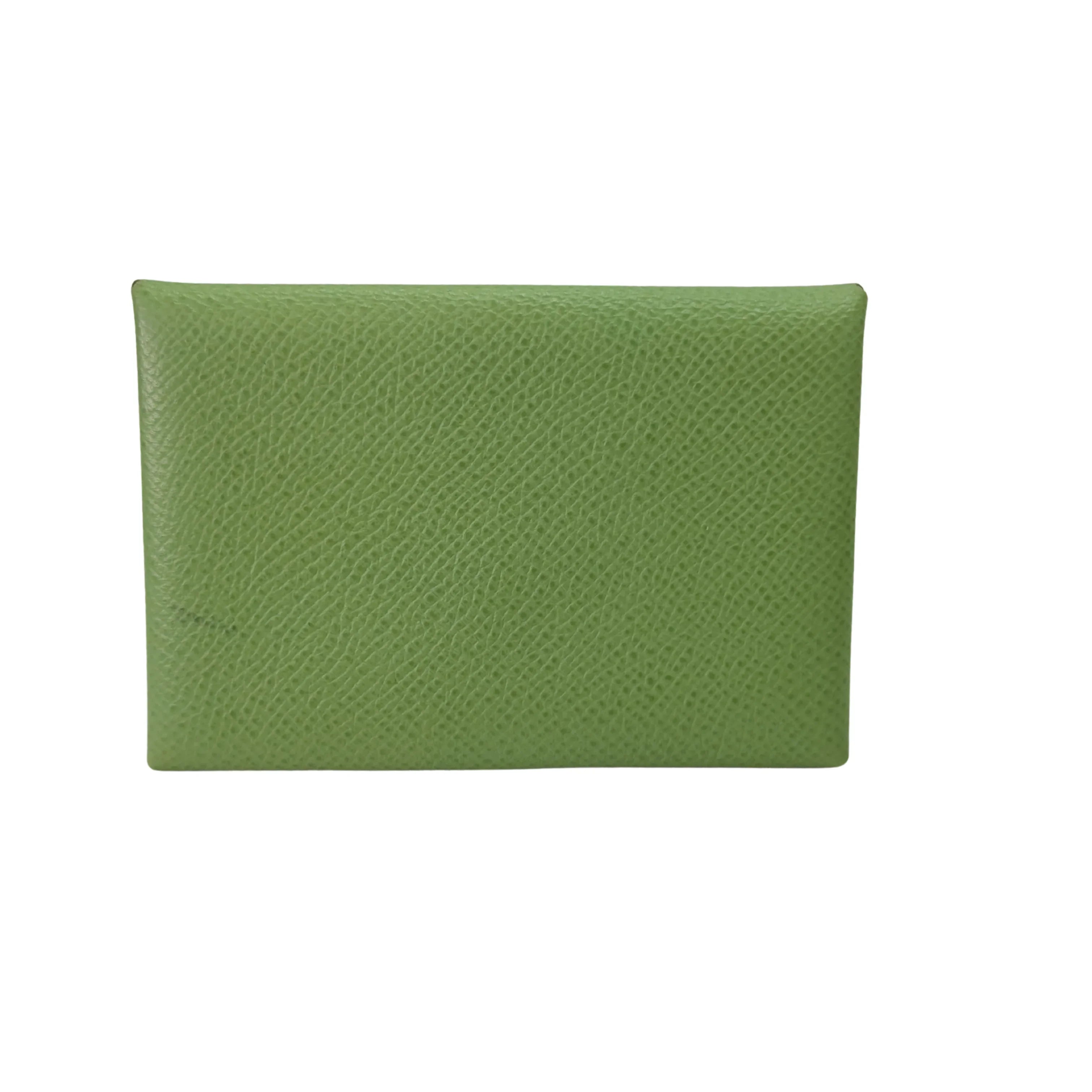 Hermes Calvi Epsom Leather Vert Criquet Wallet Green - Lost Designer
