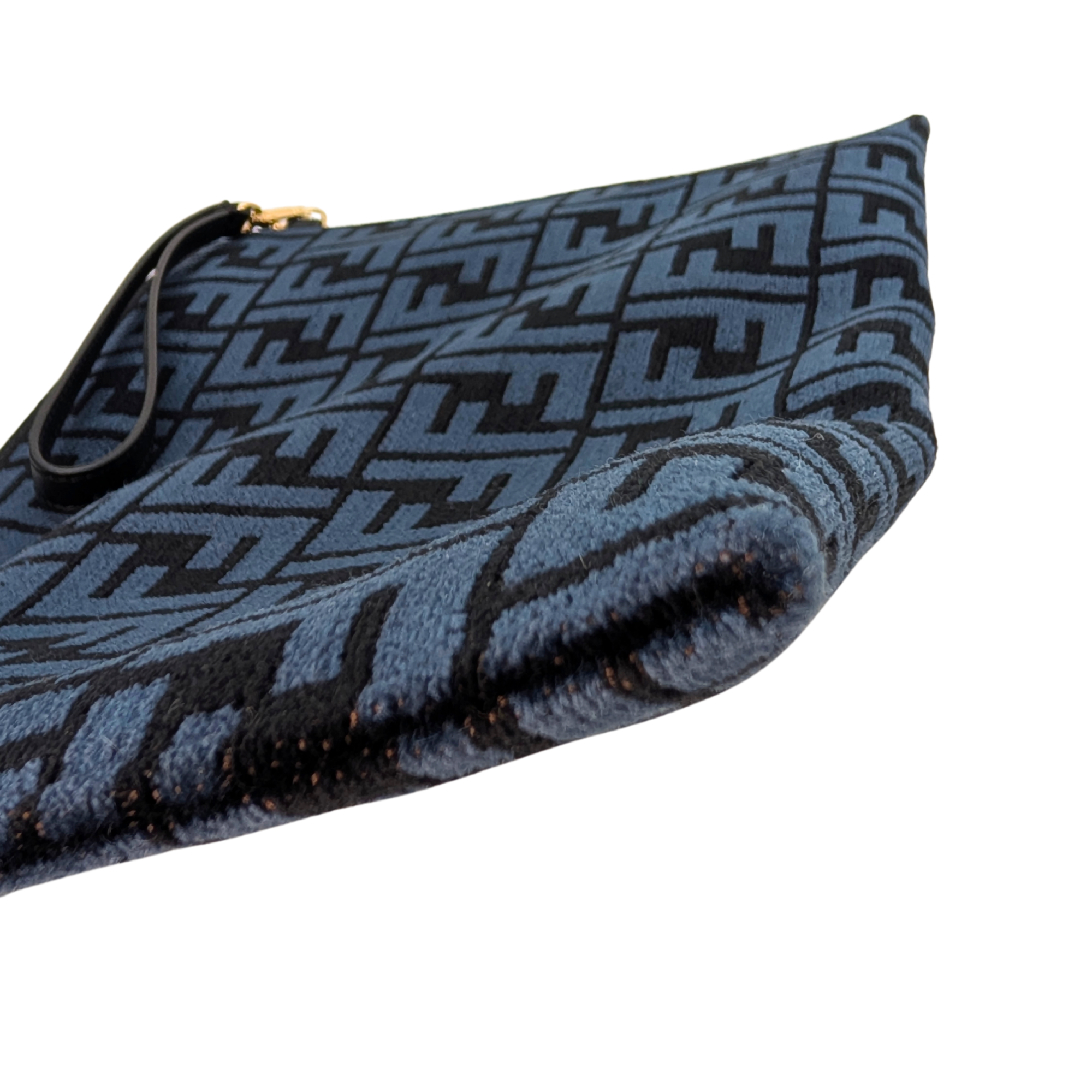 Fendi FF Jacquard Velvet Clutch Bag Navy Blue