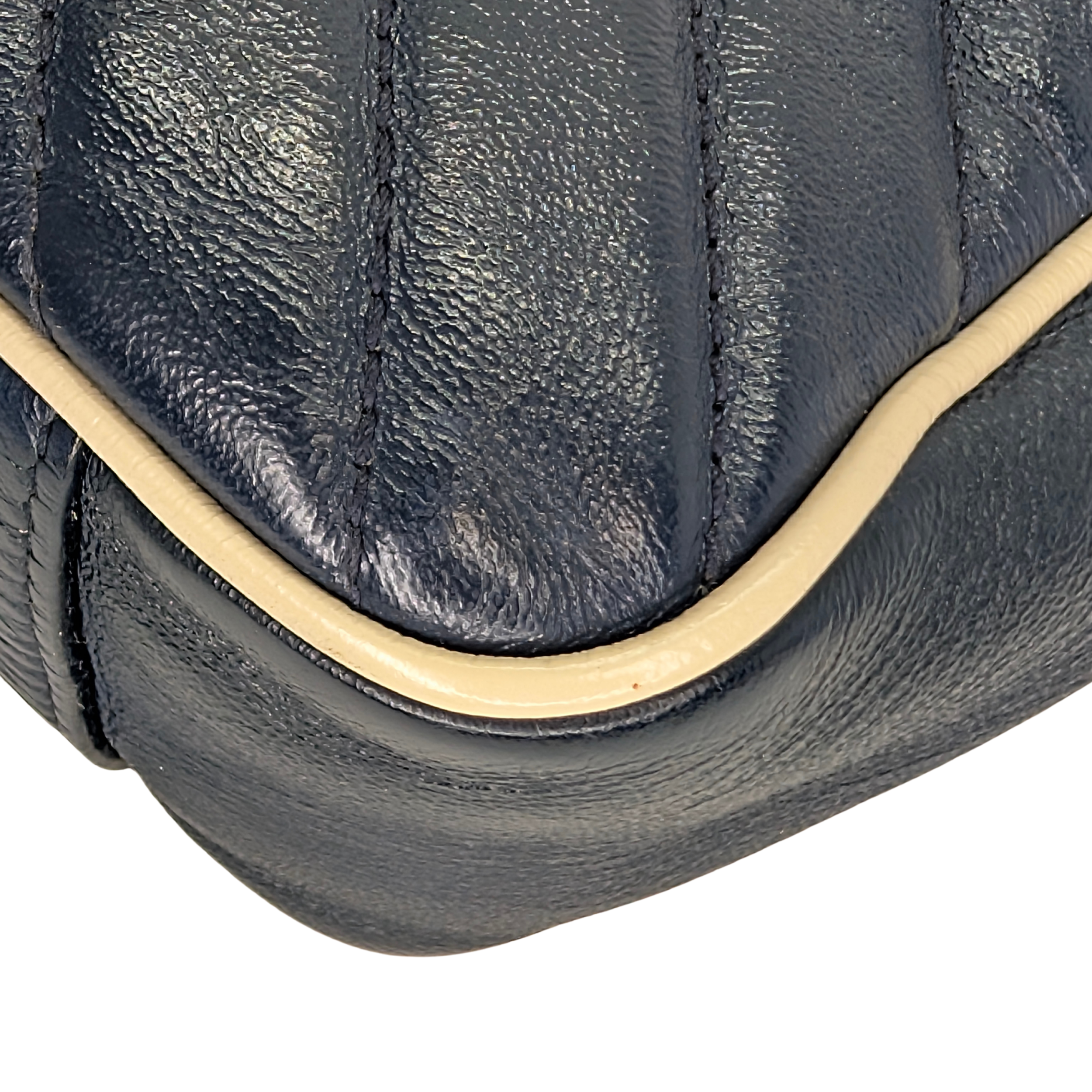 Gucci GG Marmont Matelassé Torchon Flap Crossbody Bag Navy White