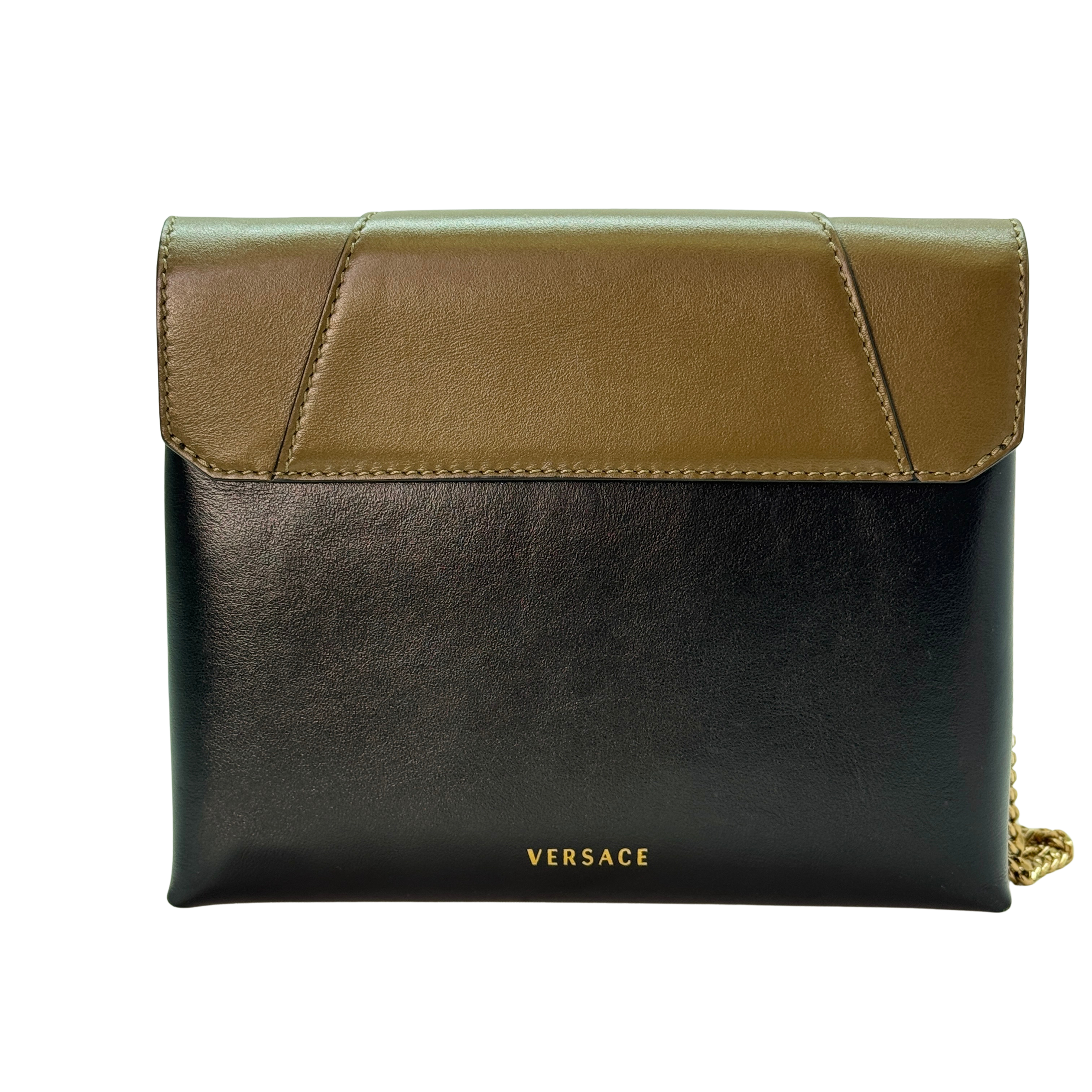 Versace Vitello Virtus Chain Clutch Brown/Black