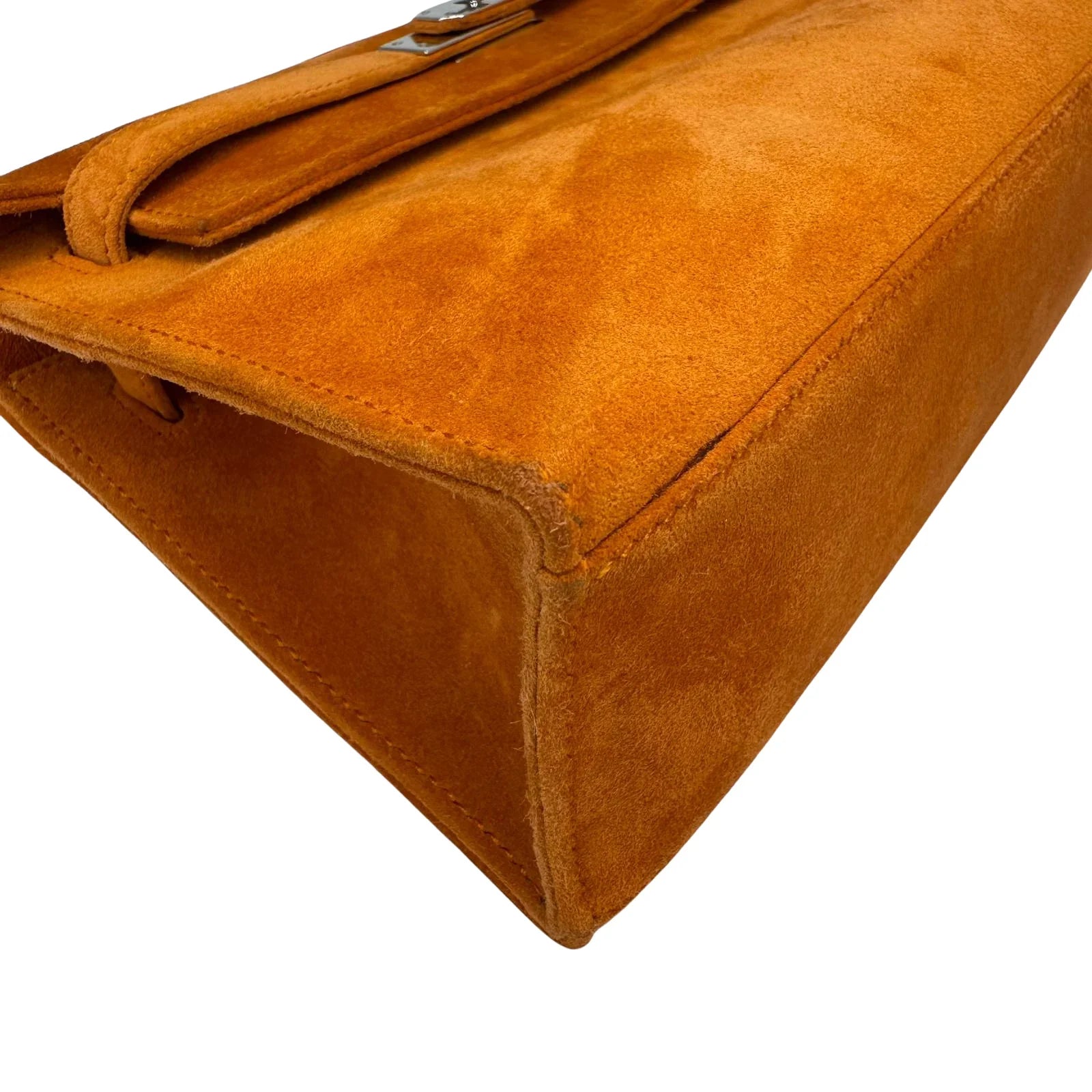 Hermès Kelly Pochette Orange H Veau Doblis Suede PWH ☐ I Stamp - Lost Designer