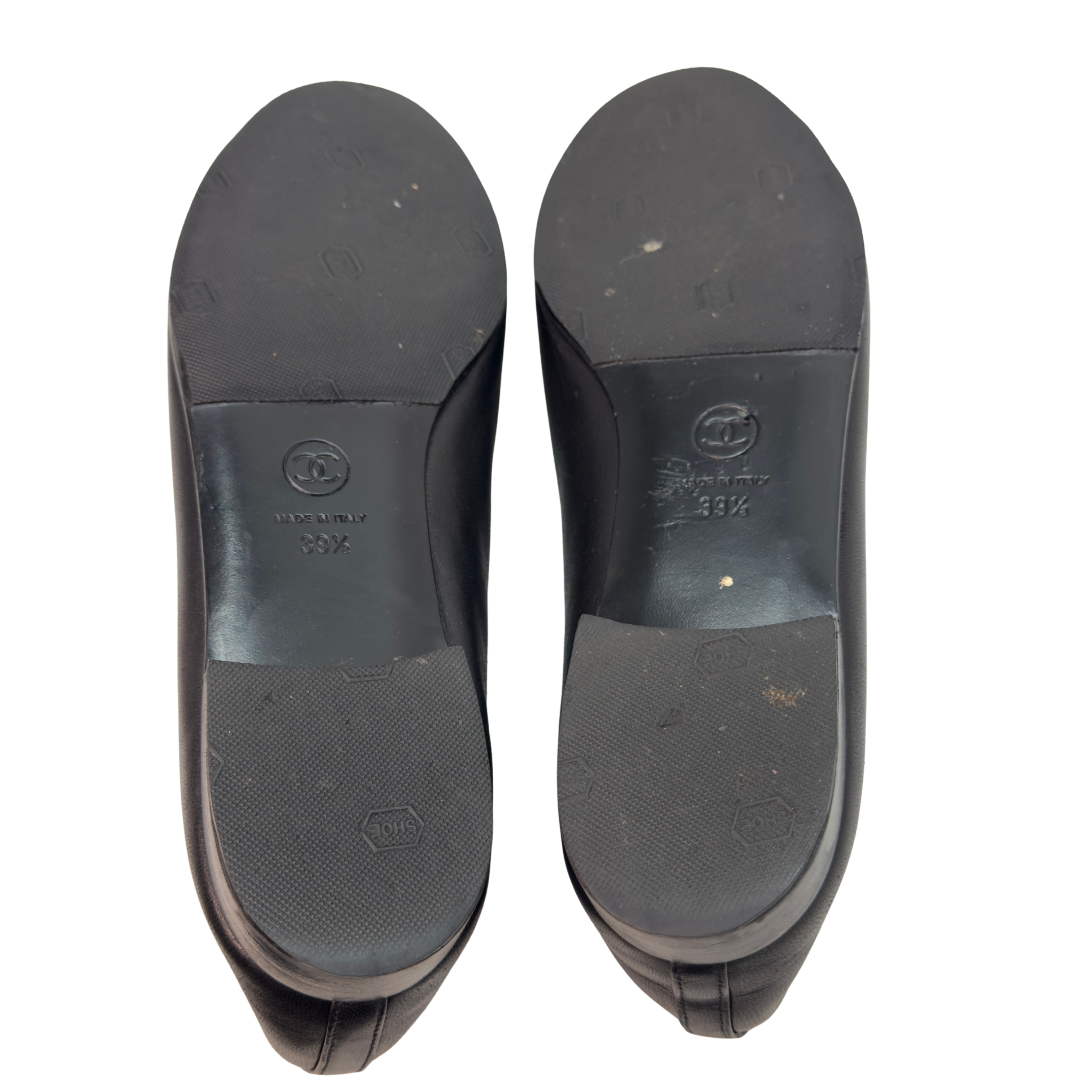 Chanel Patent Leather Cap Toe Ballerina Flats Black 39.5