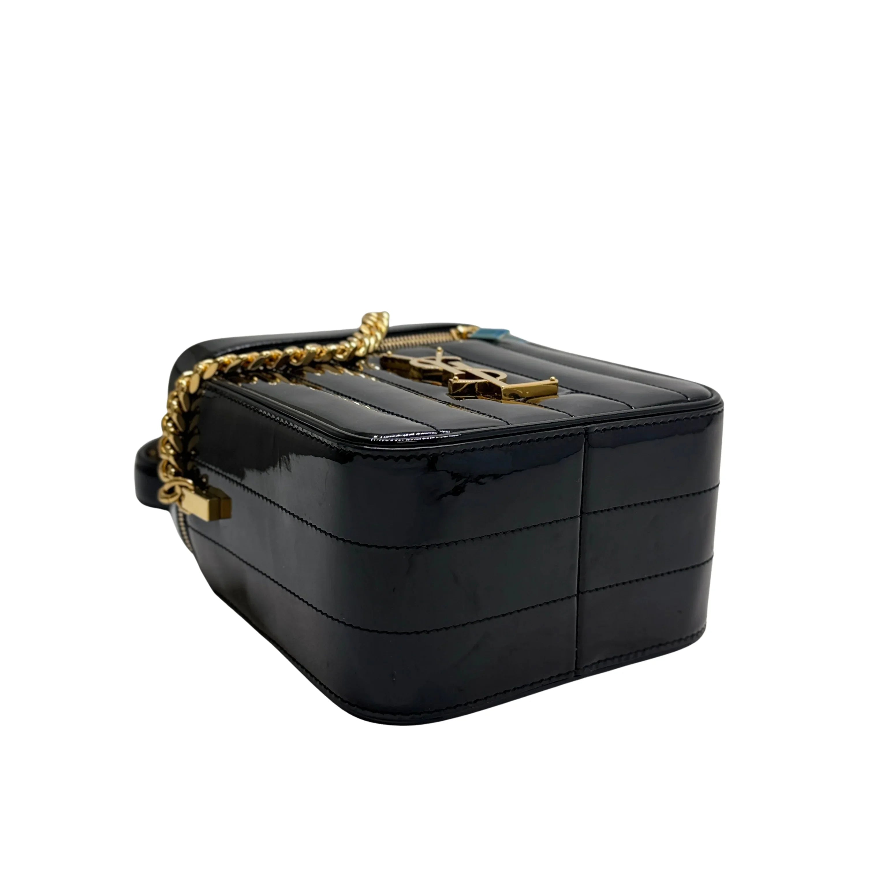 Yves Saint Laurent Patent Matelasse Vicky Vanity Crossbody Bag Black - Lost Designer